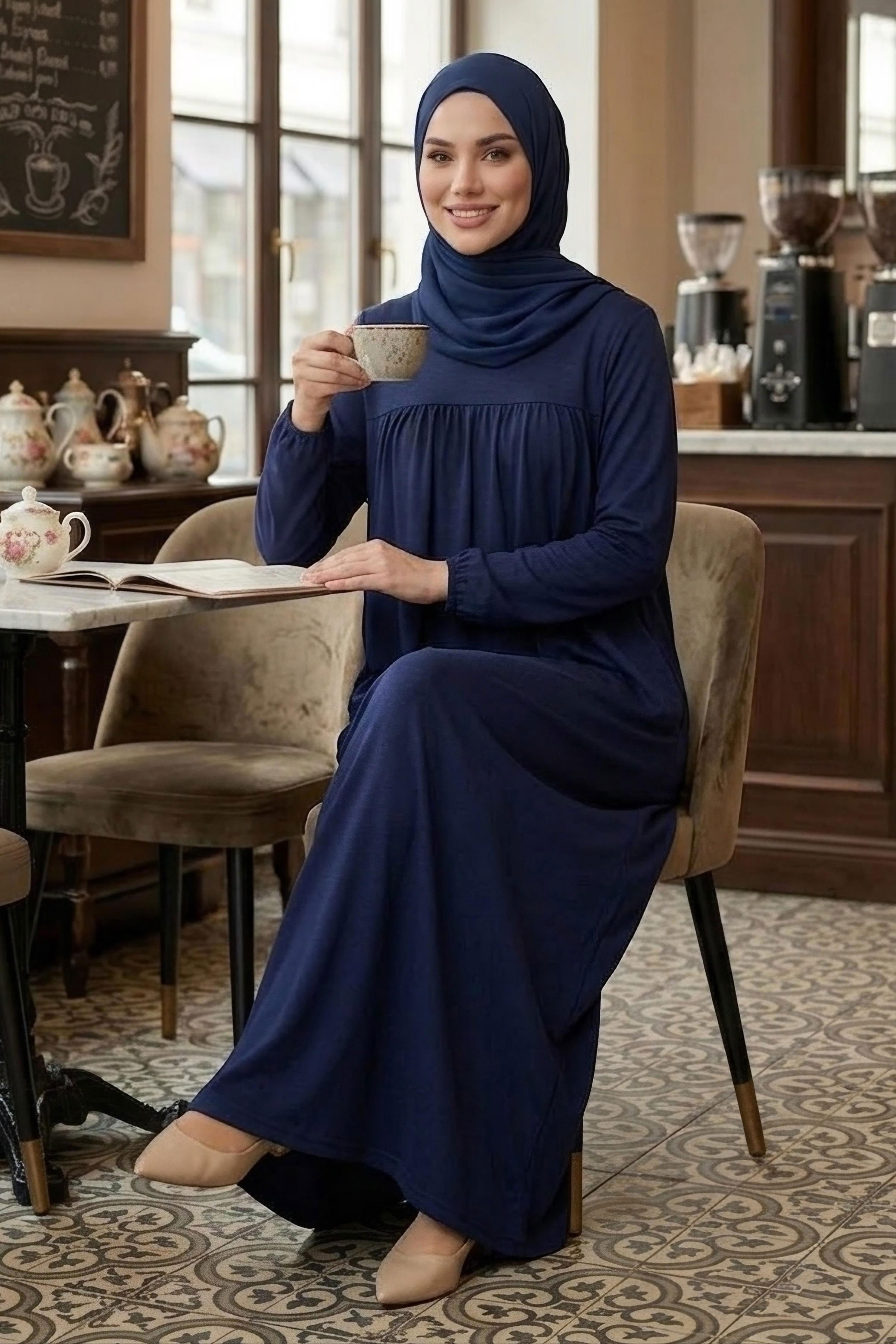 Cepli Büzgülü Elbise - 2076-LACIVERT - 2