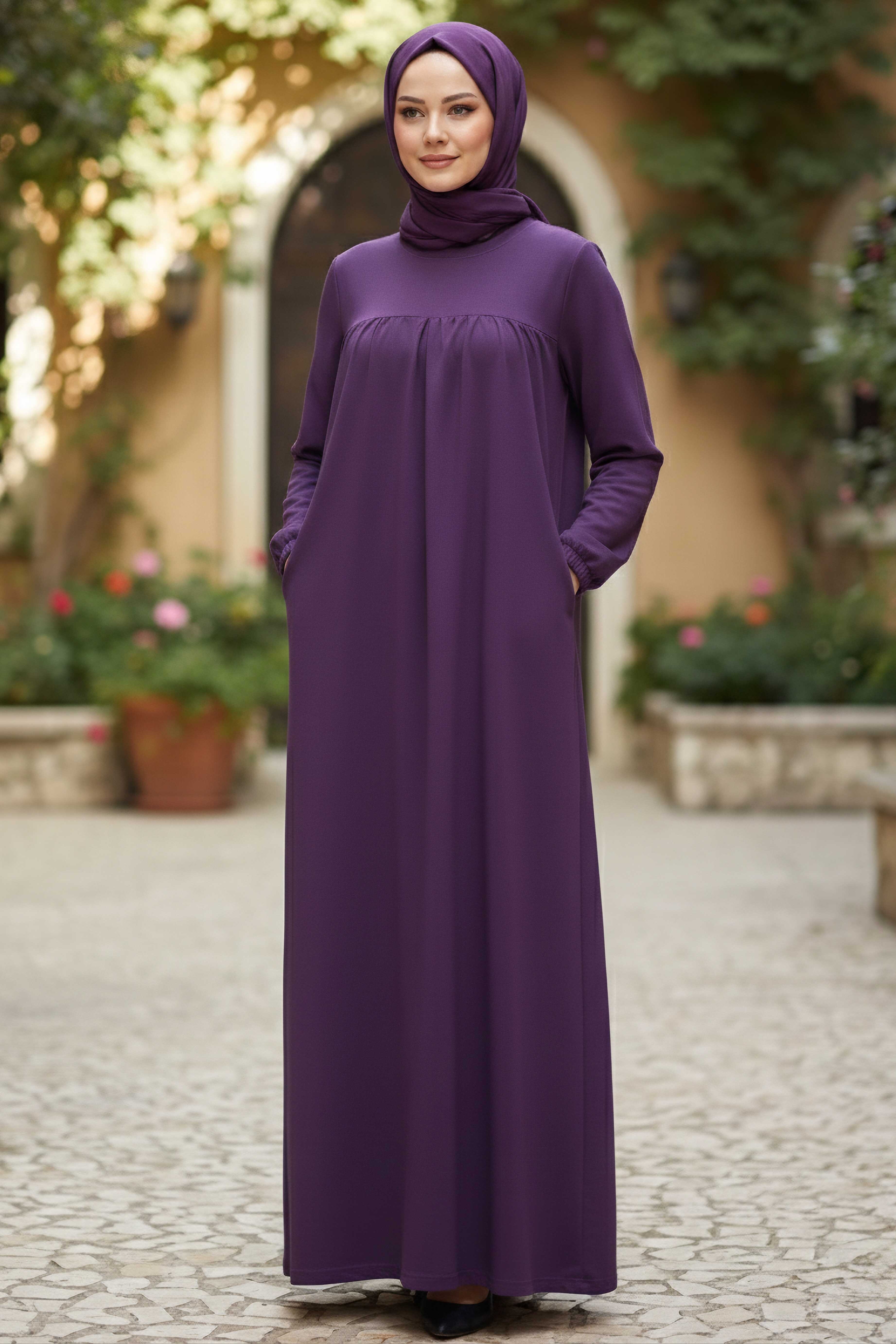 Cepli Büzgülü Elbise - 2076-MOR - 2