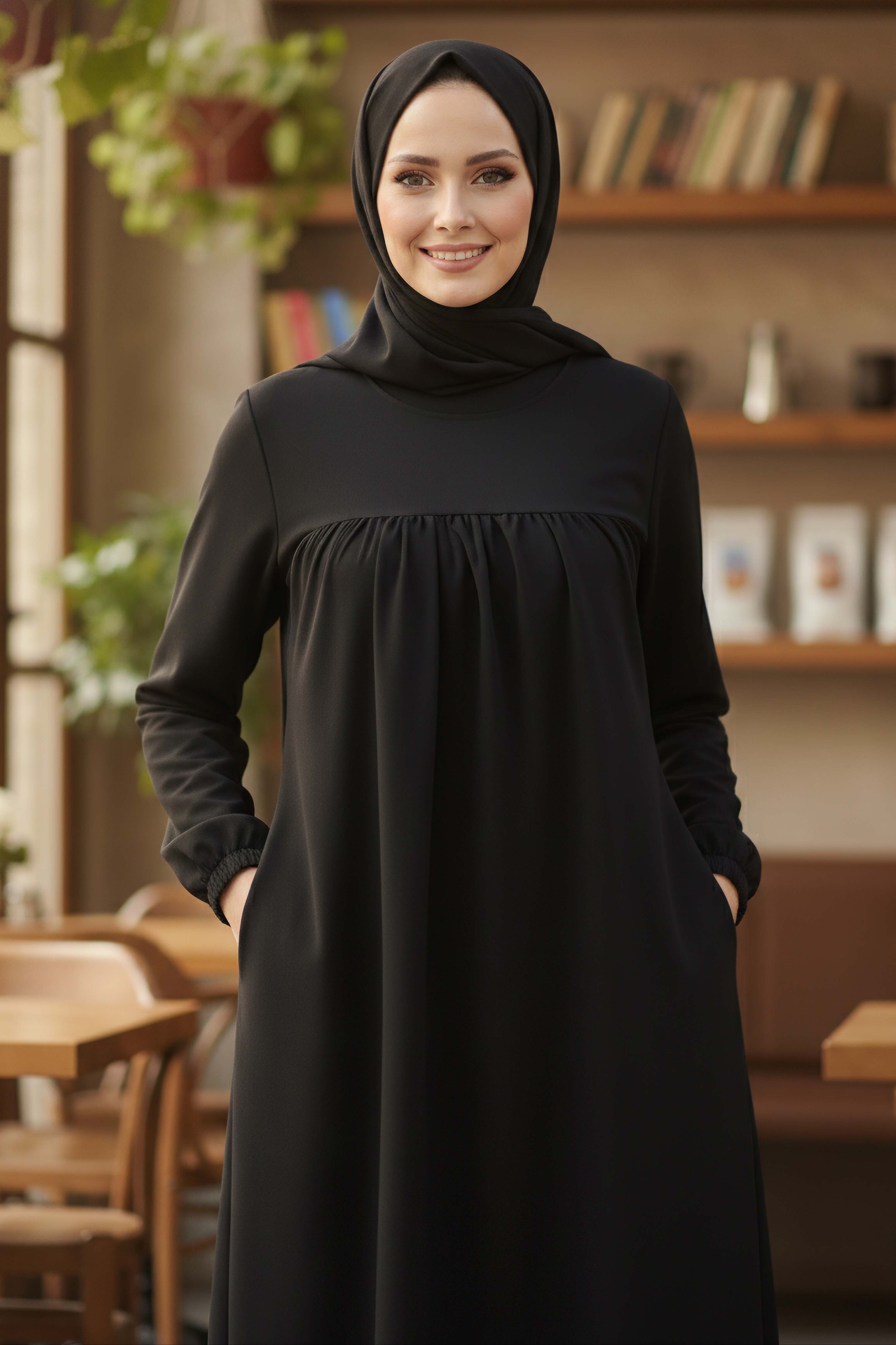 Cepli Büzgülü Elbise - 2076-SIYAH - 3