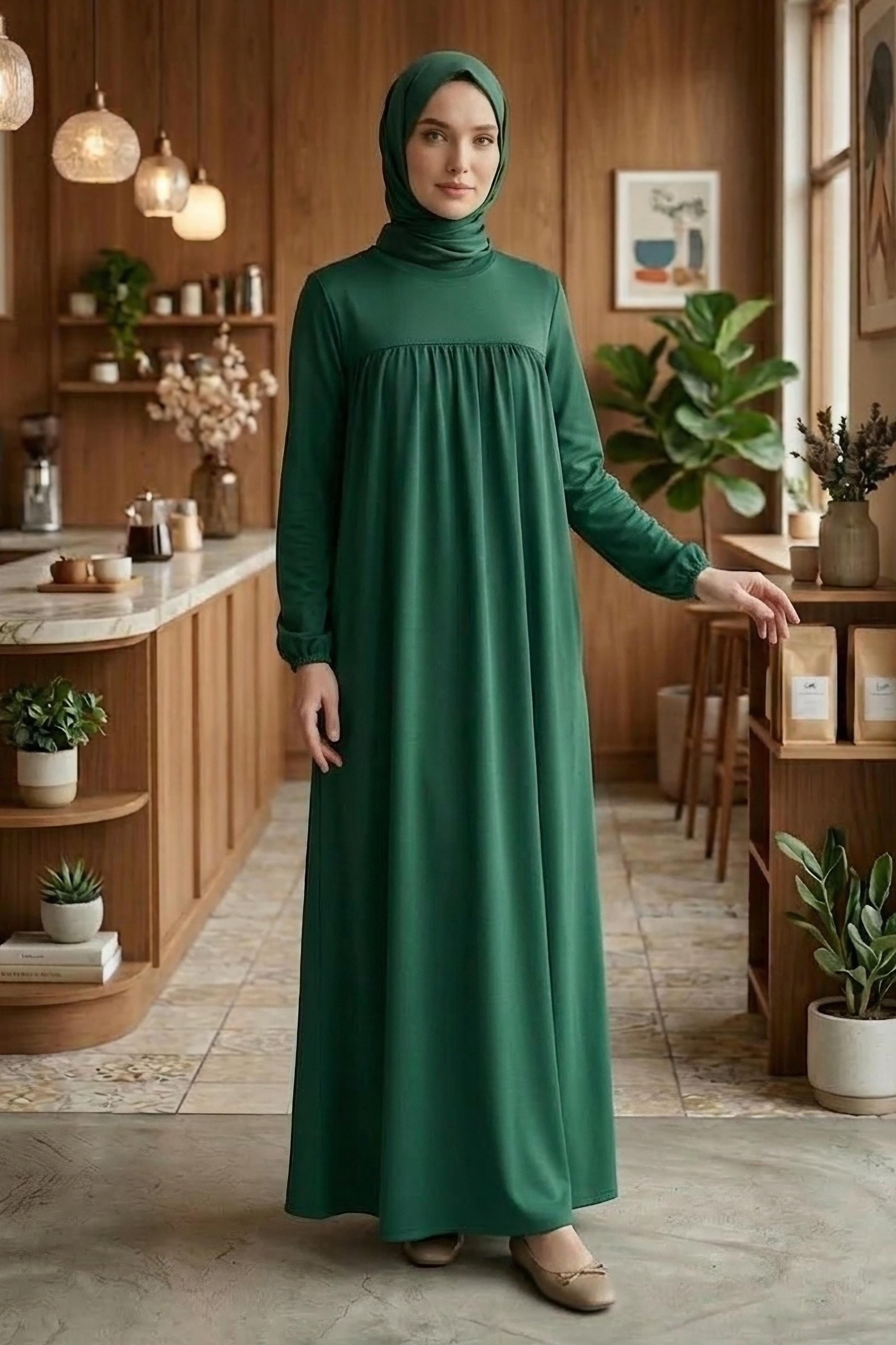 Cepli Büzgülü Elbise - 2076-ZUMRUT - 1