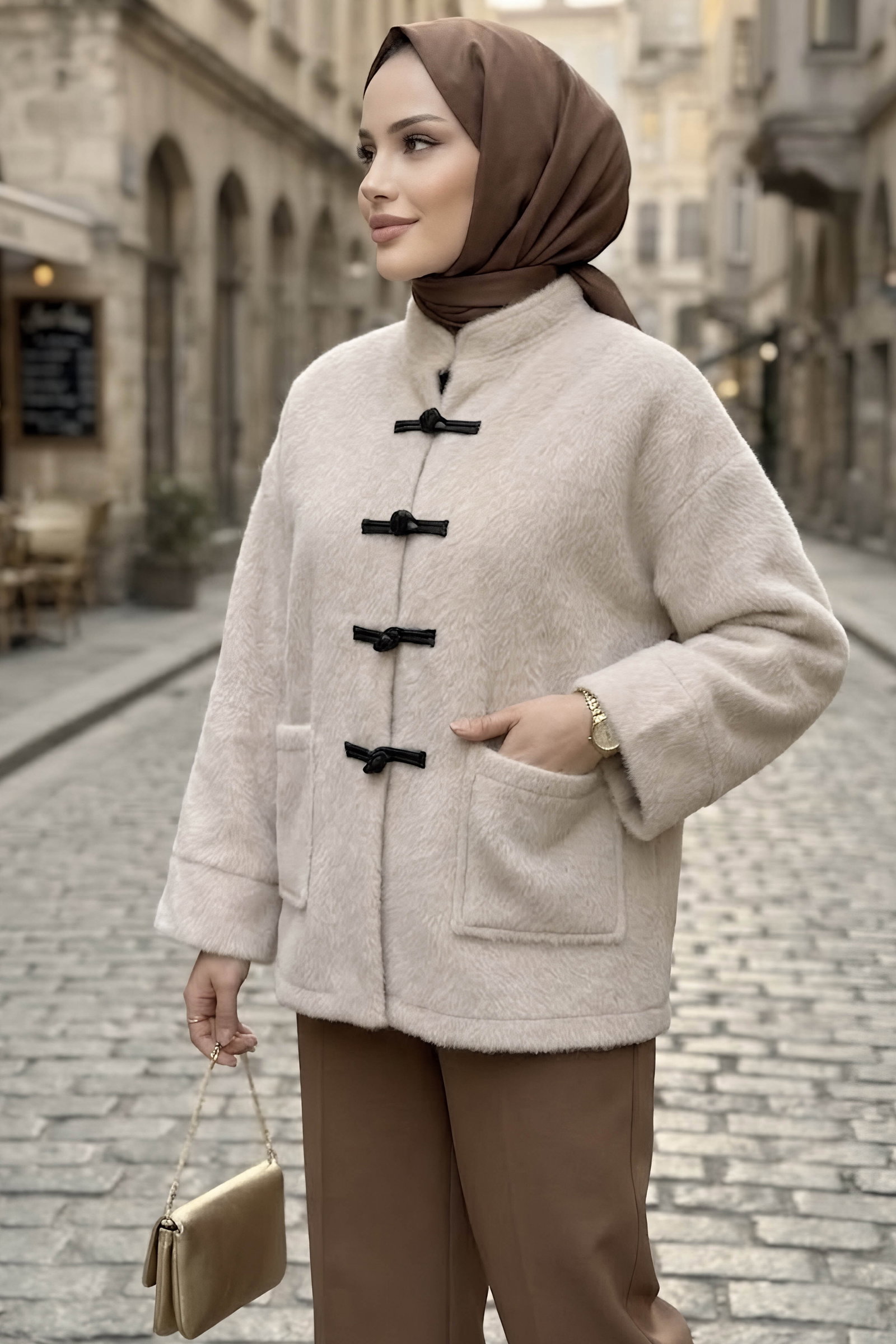 Cepli Düğüm Detaylı Mont Krem - 29050-KREM - 2