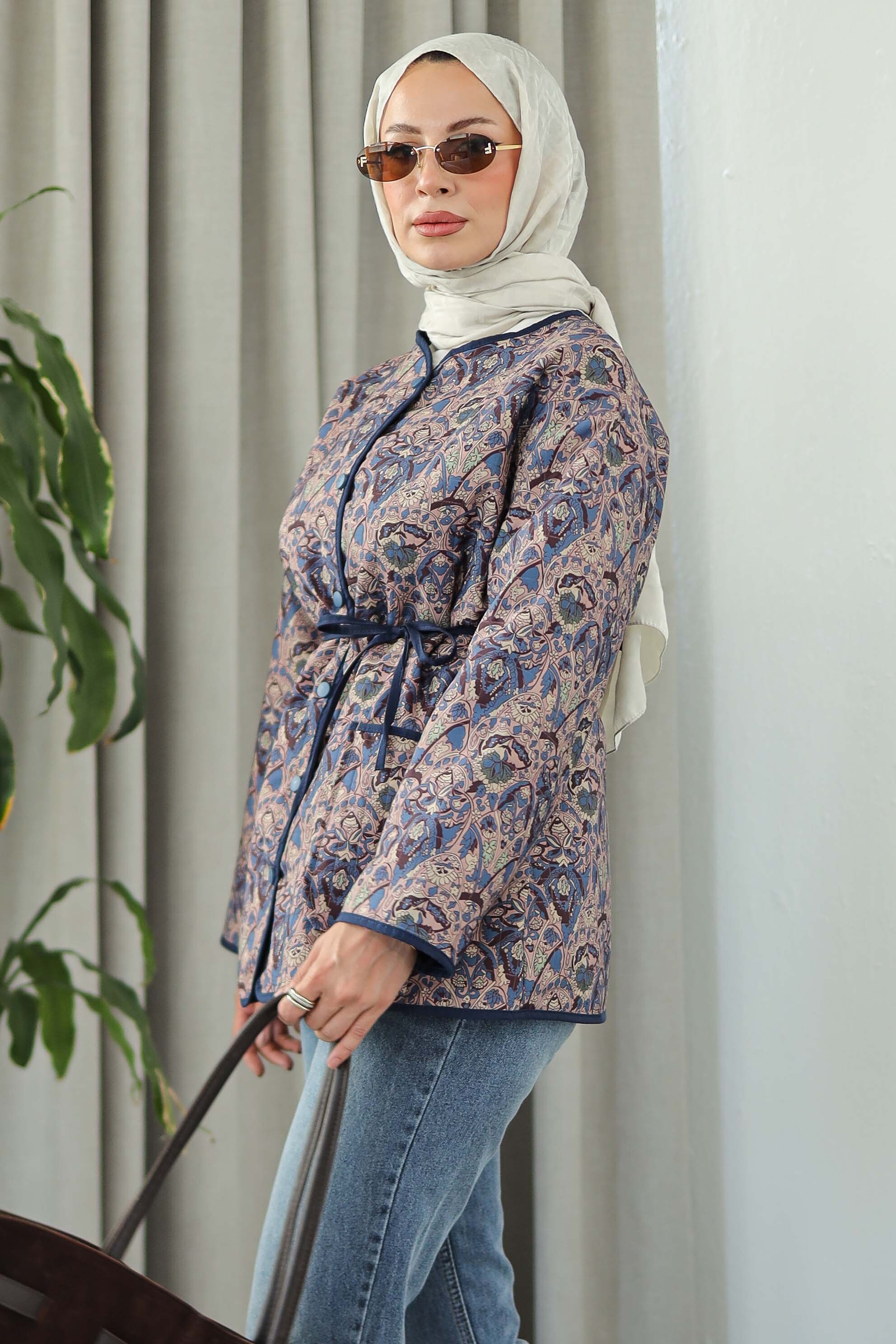 Cepli Etnik Desenli Çıtçıtlı Ceket - 27830-LACIVERT - 2