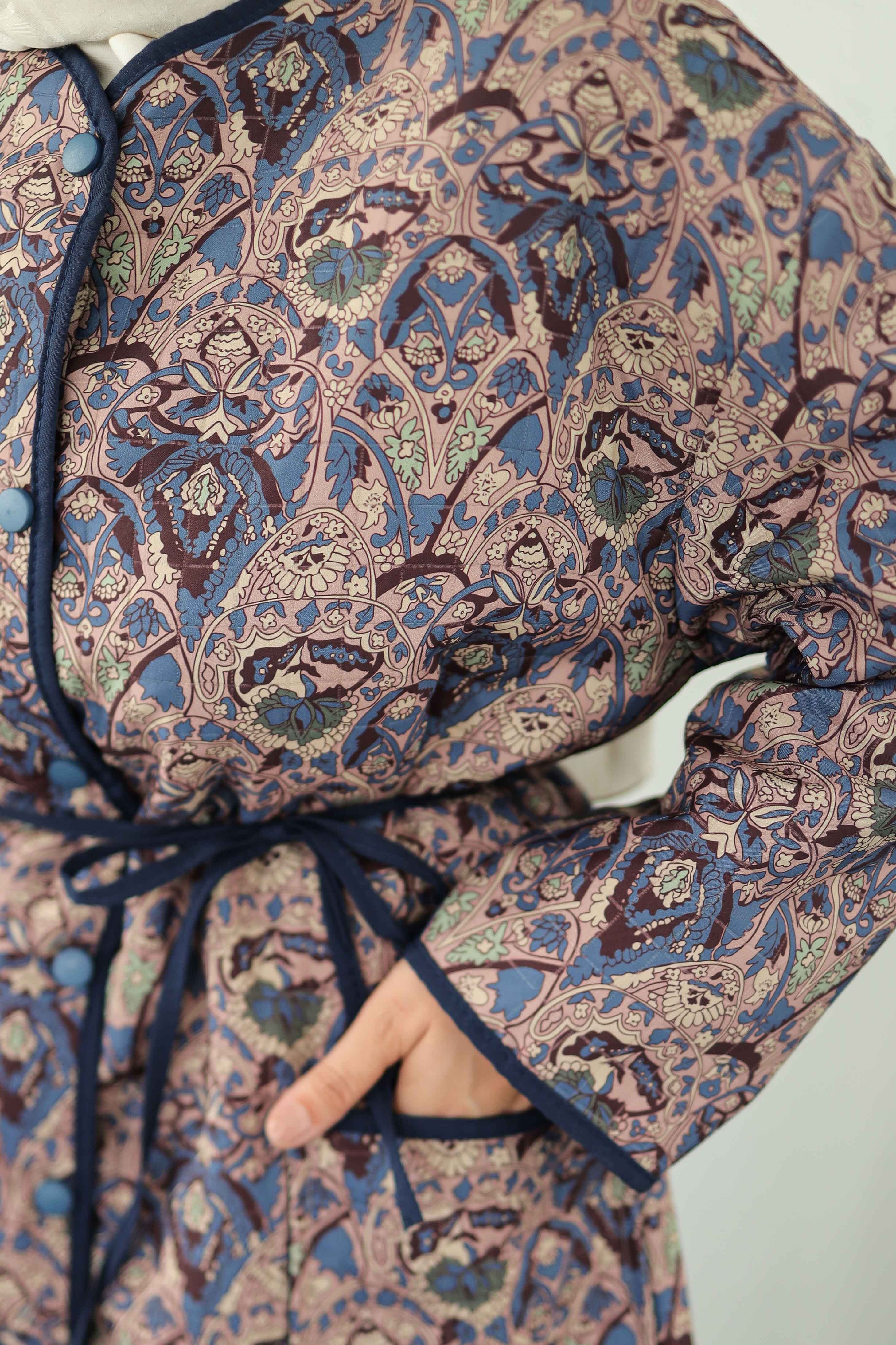 Cepli Etnik Desenli Çıtçıtlı Ceket - 27830-LACIVERT - 5