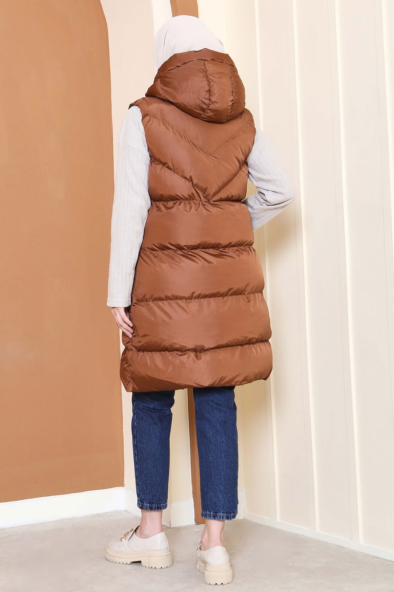 Cepli Fermuarlı Kopitone Şişme Yelek - 27770-KAHVE - TOFİSA