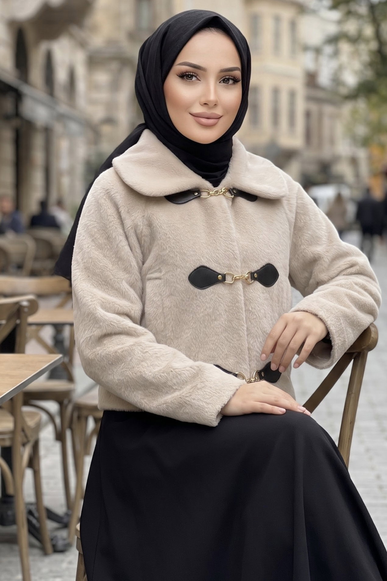Cepli Foks Kısa Ceket Krem - 29308-KREM - 1