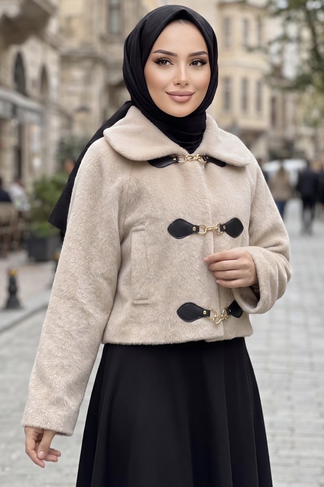Cepli Foks Kısa Ceket Krem - 29308-KREM - 2