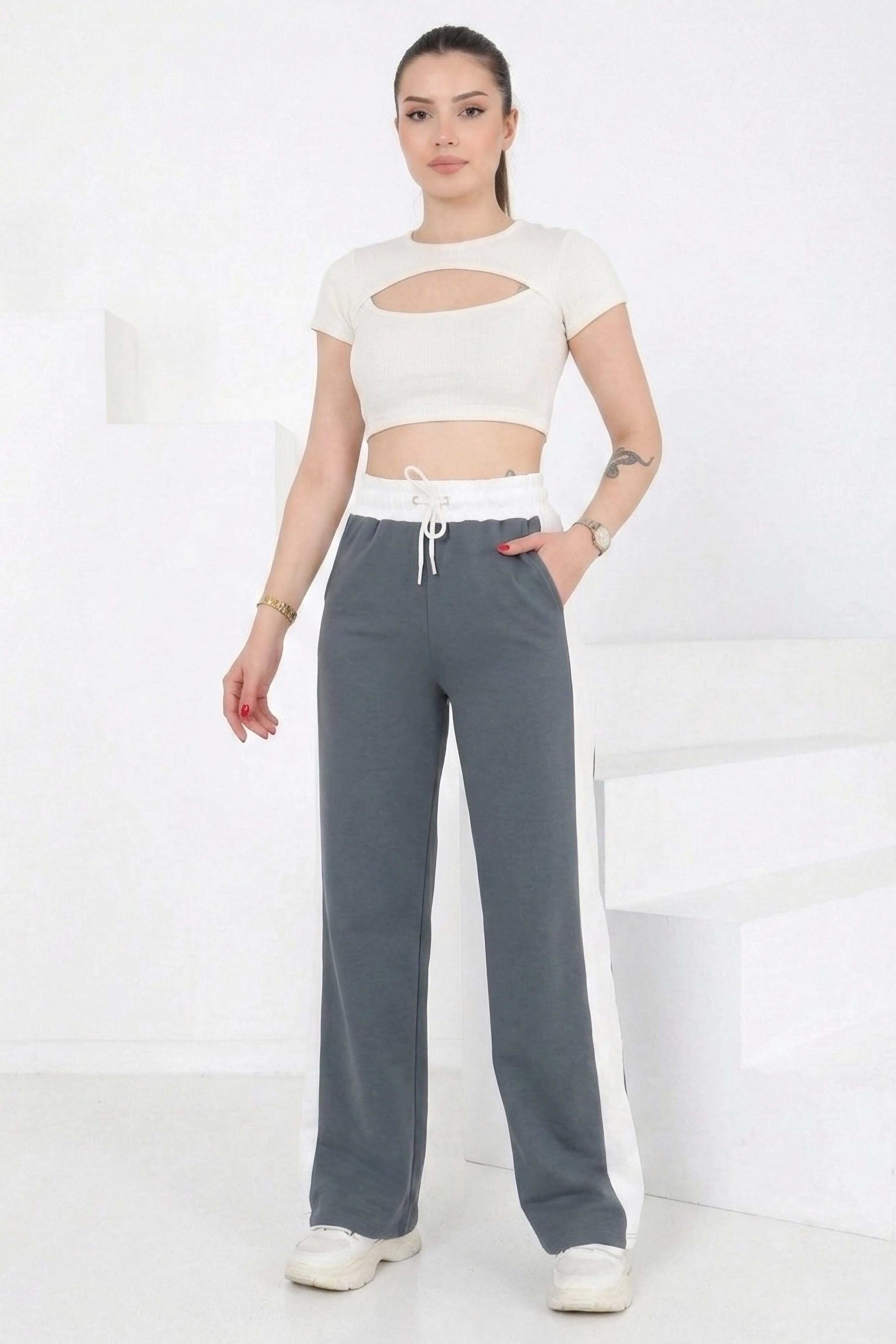 Cepli İki İplik Garnili Pantolon - 2061-FUME - 3