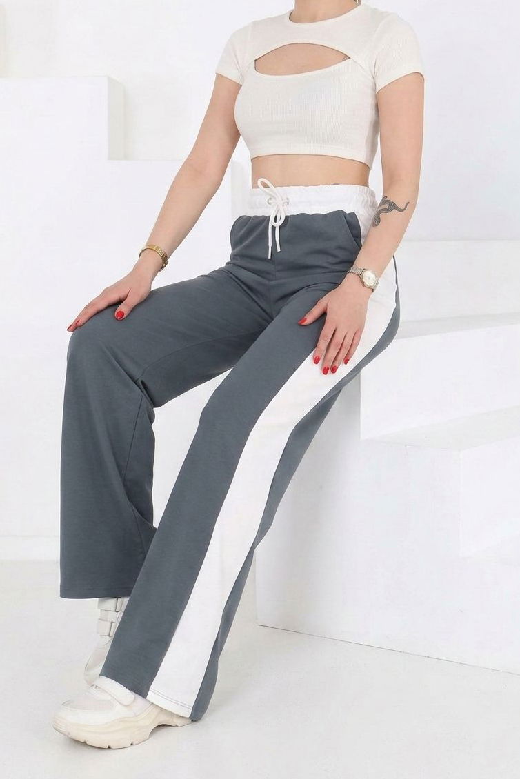 Cepli İki İplik Garnili Pantolon - 2061-FUME - 1