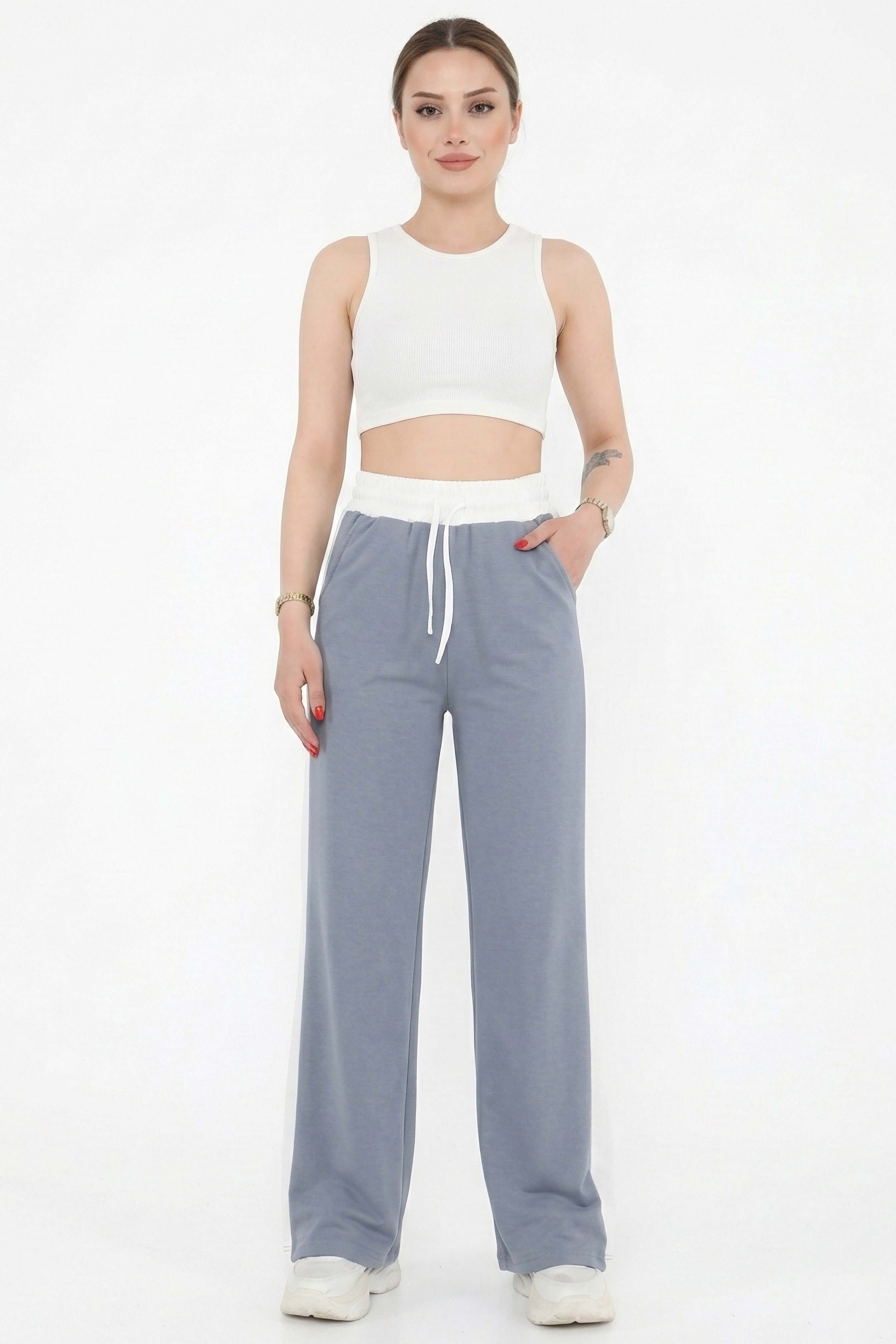 Cepli İki İplik Garnili Pantolon - 2061-GRI - 3