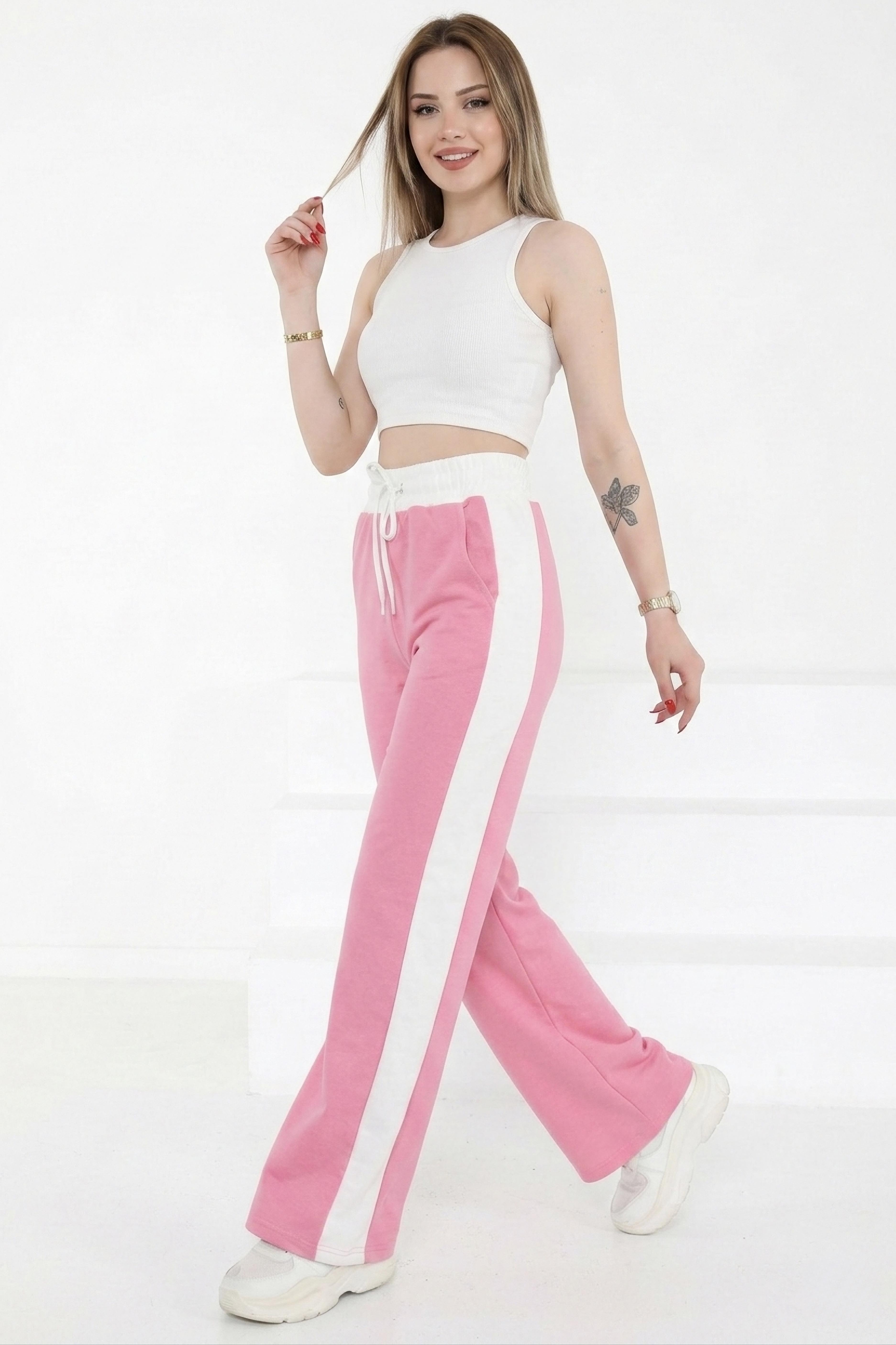 Cepli İki İplik Garnili Pantolon - 2061-PEMBE - 1