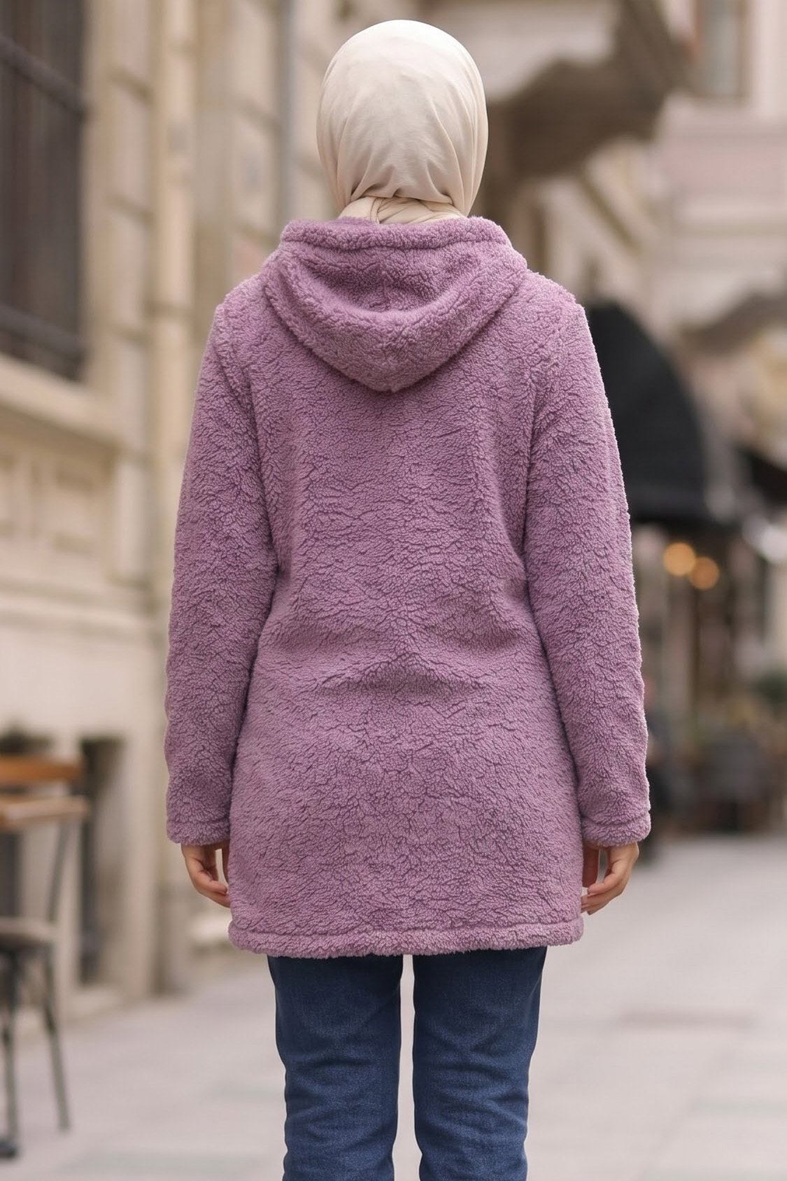 Cepli Kapşonlu Peluş Mont Lila - 29113-LILA - 3