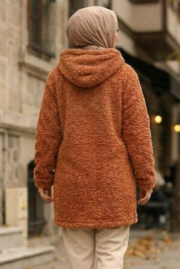 Cepli Kapşonlu Peluş Mont Taba - 29113-TABA - 3