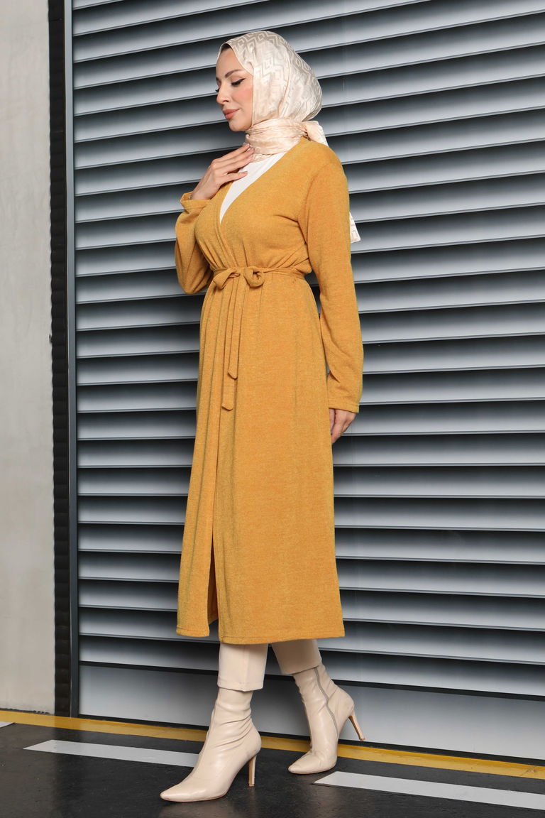 Cepli Kemerli Uzun Hırka - 27950-HARDAL - TOFİSA