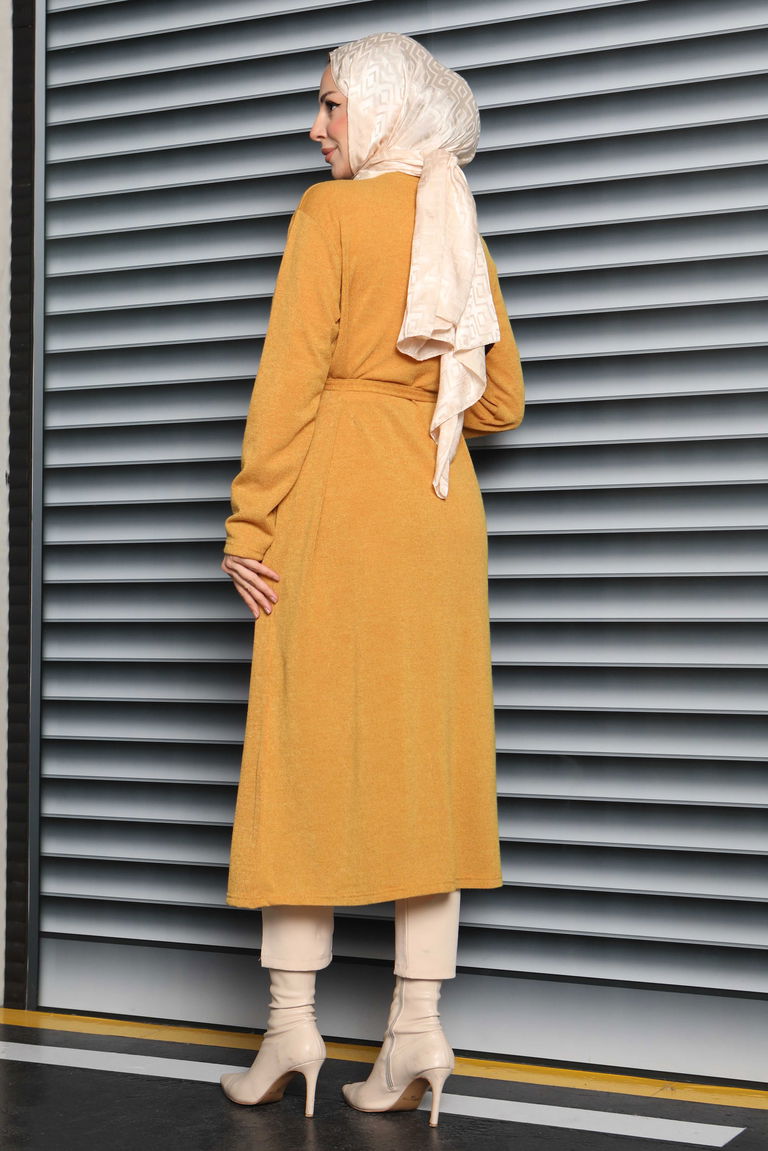 Cepli Kemerli Uzun Hırka - 27950-HARDAL - TOFİSA