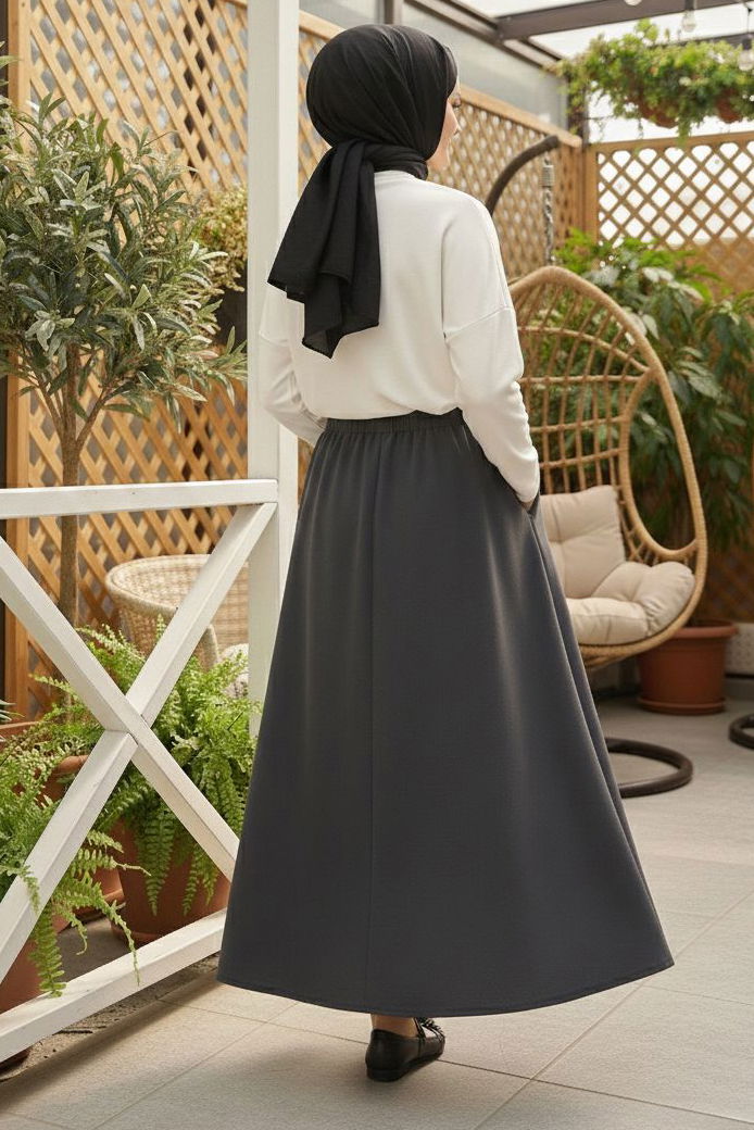 Cepli Kiloş Krep Etek - 28240-FUME - 3