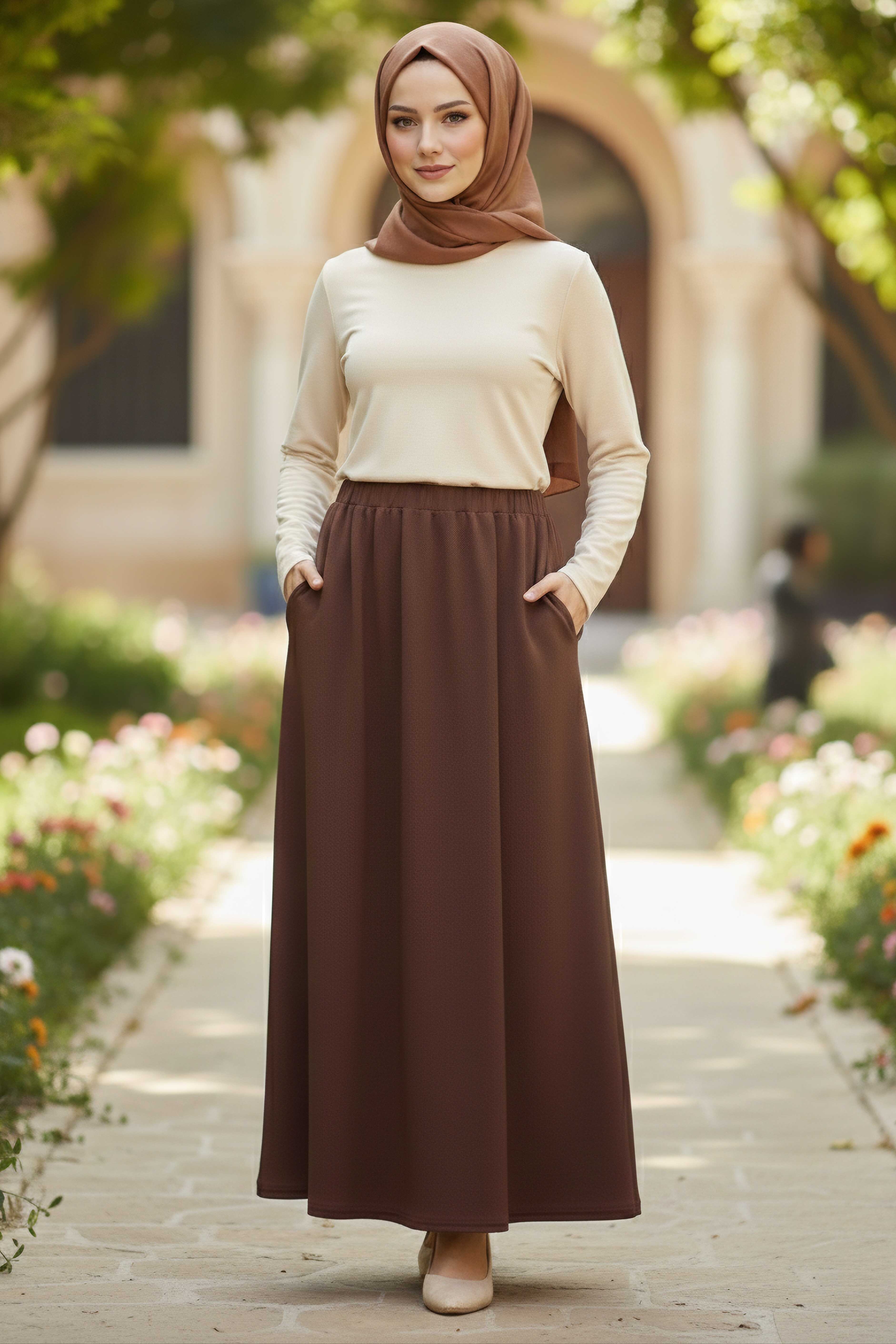 Cepli Kiloş Krep Etek - 28240-KAHVE - 1