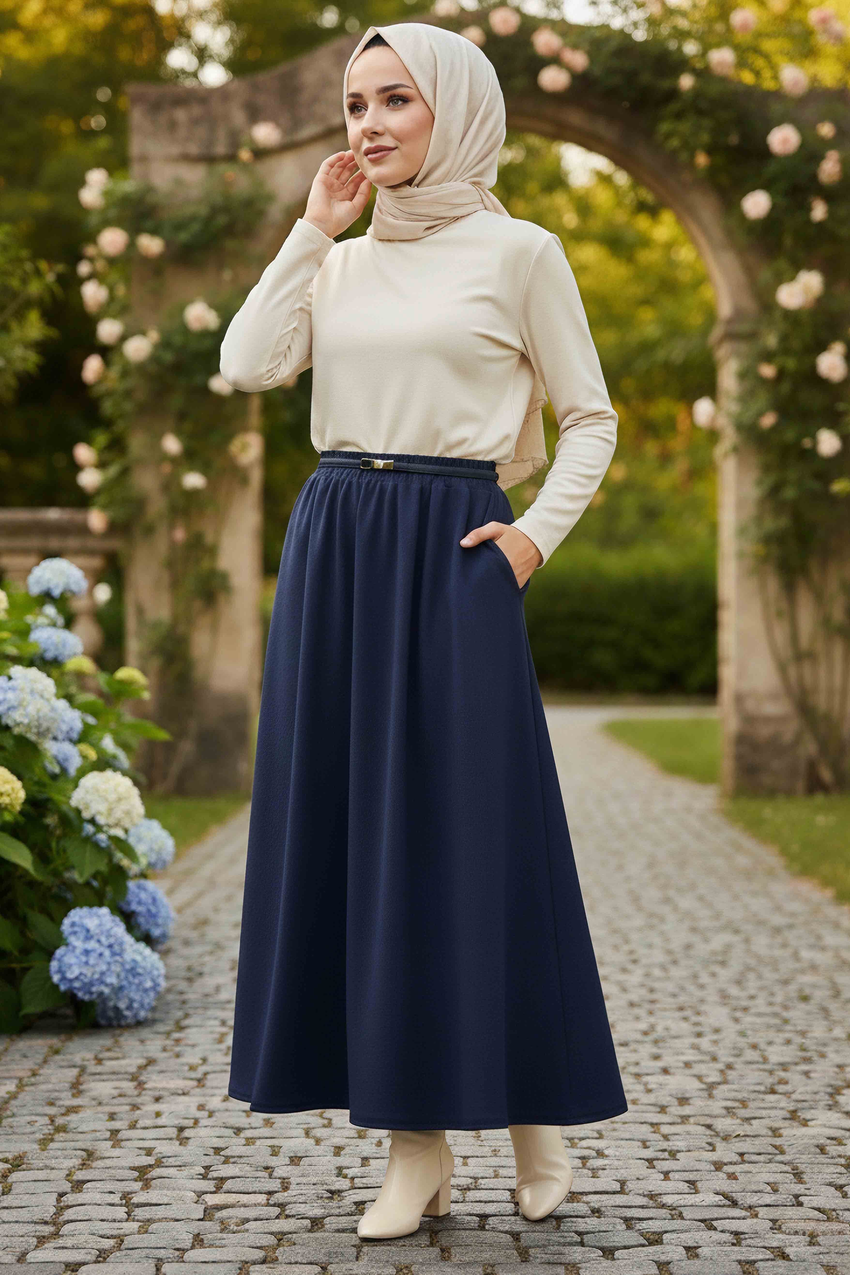 Cepli Kiloş Krep Etek - 28240-LACIVERT - 1