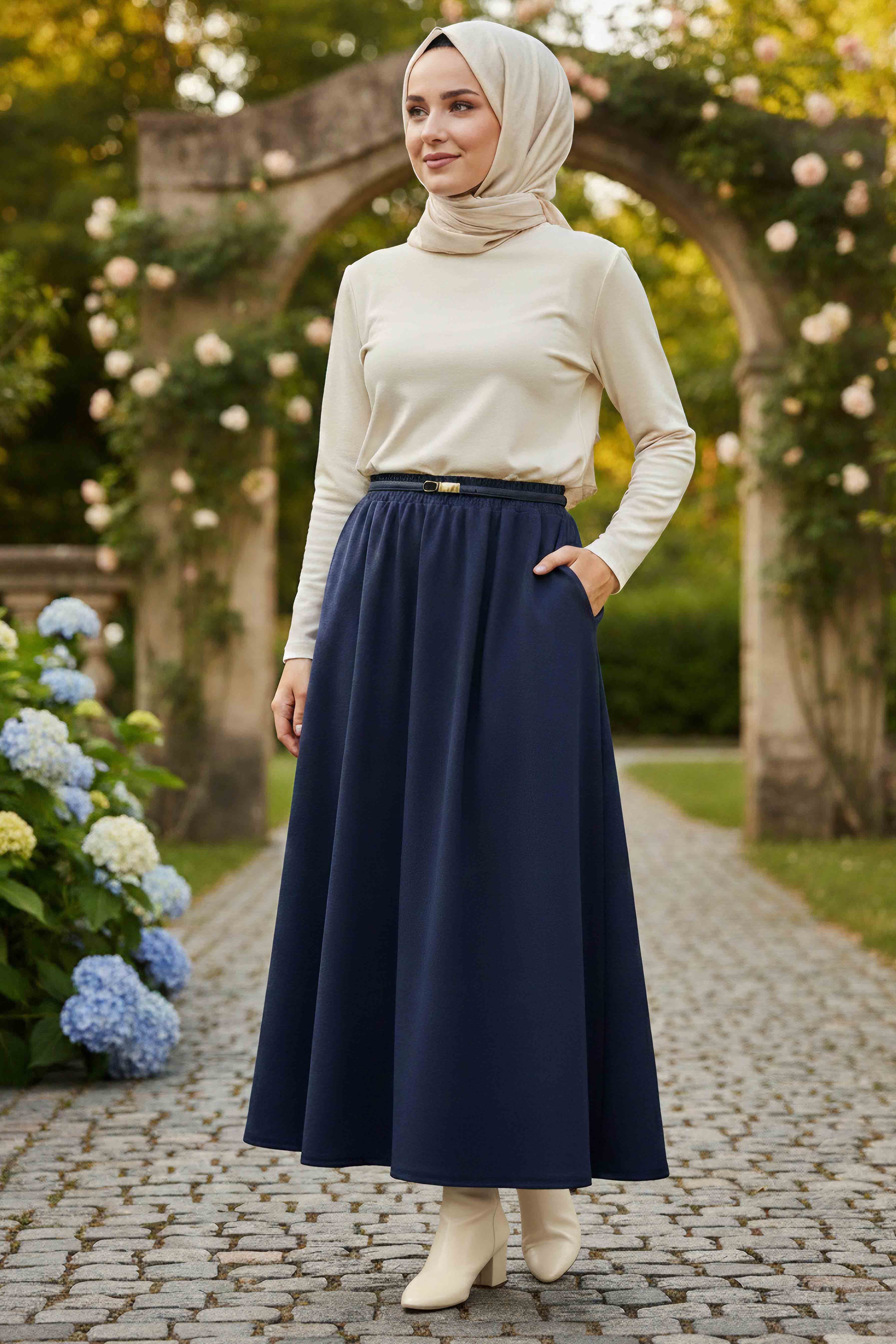 Cepli Kiloş Krep Etek - 28240-LACIVERT - 2