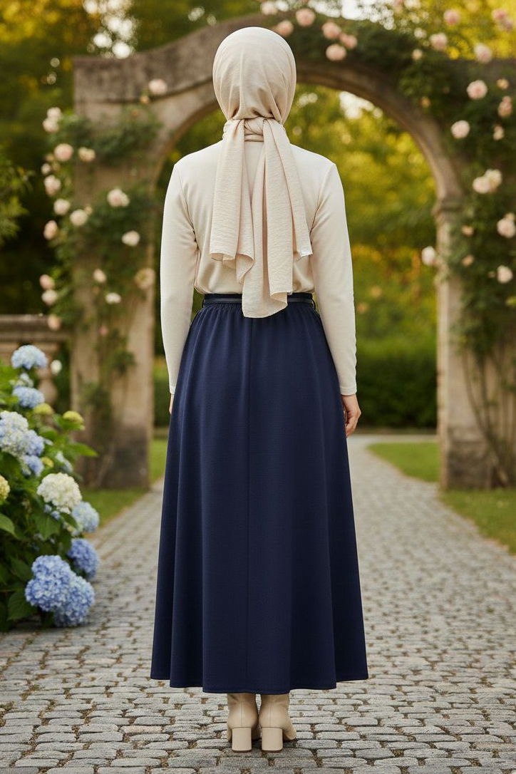 Cepli Kiloş Krep Etek - 28240-LACIVERT - 3