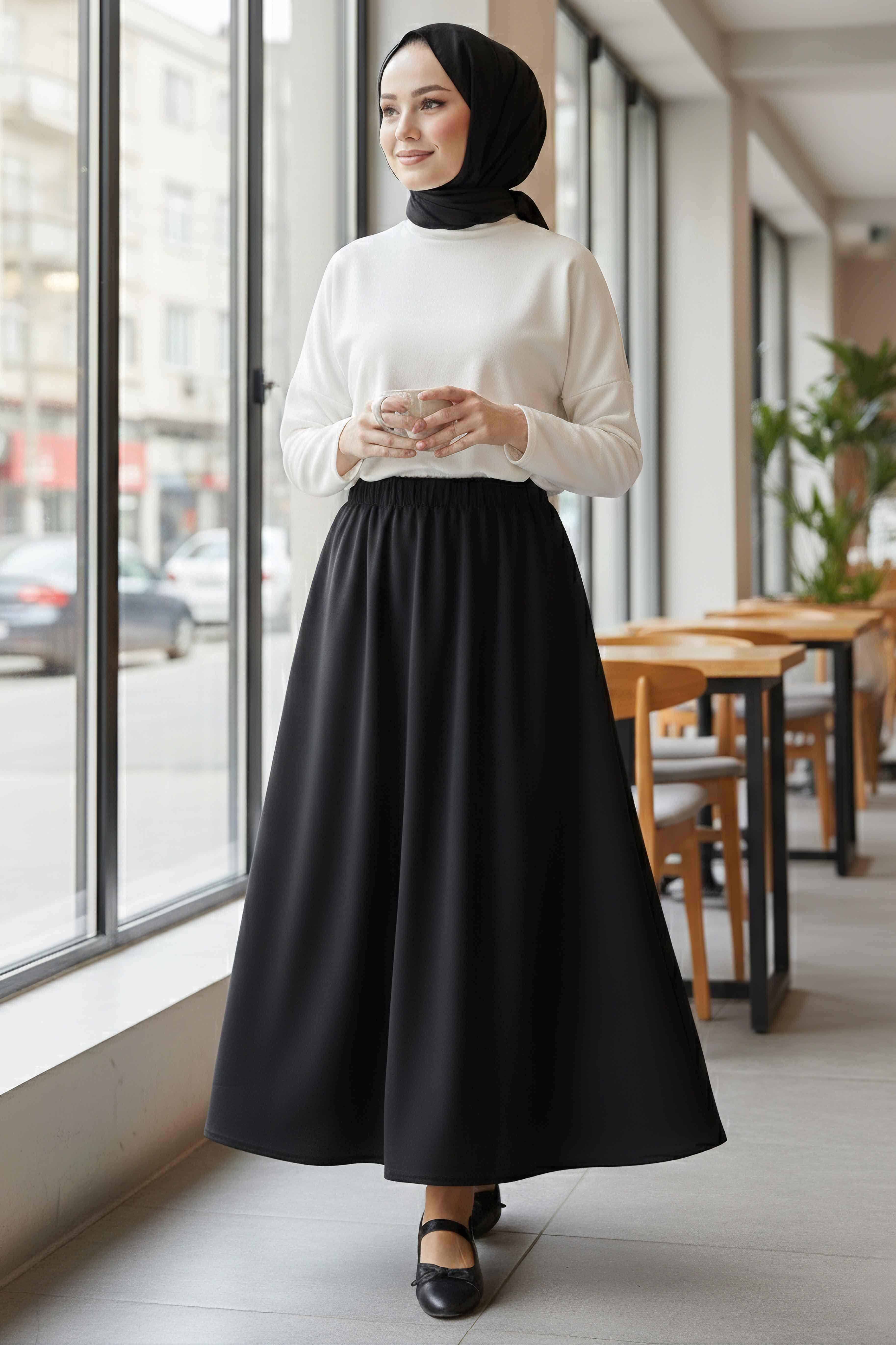 Cepli Kiloş Krep Etek - 28240-SIYAH - 1