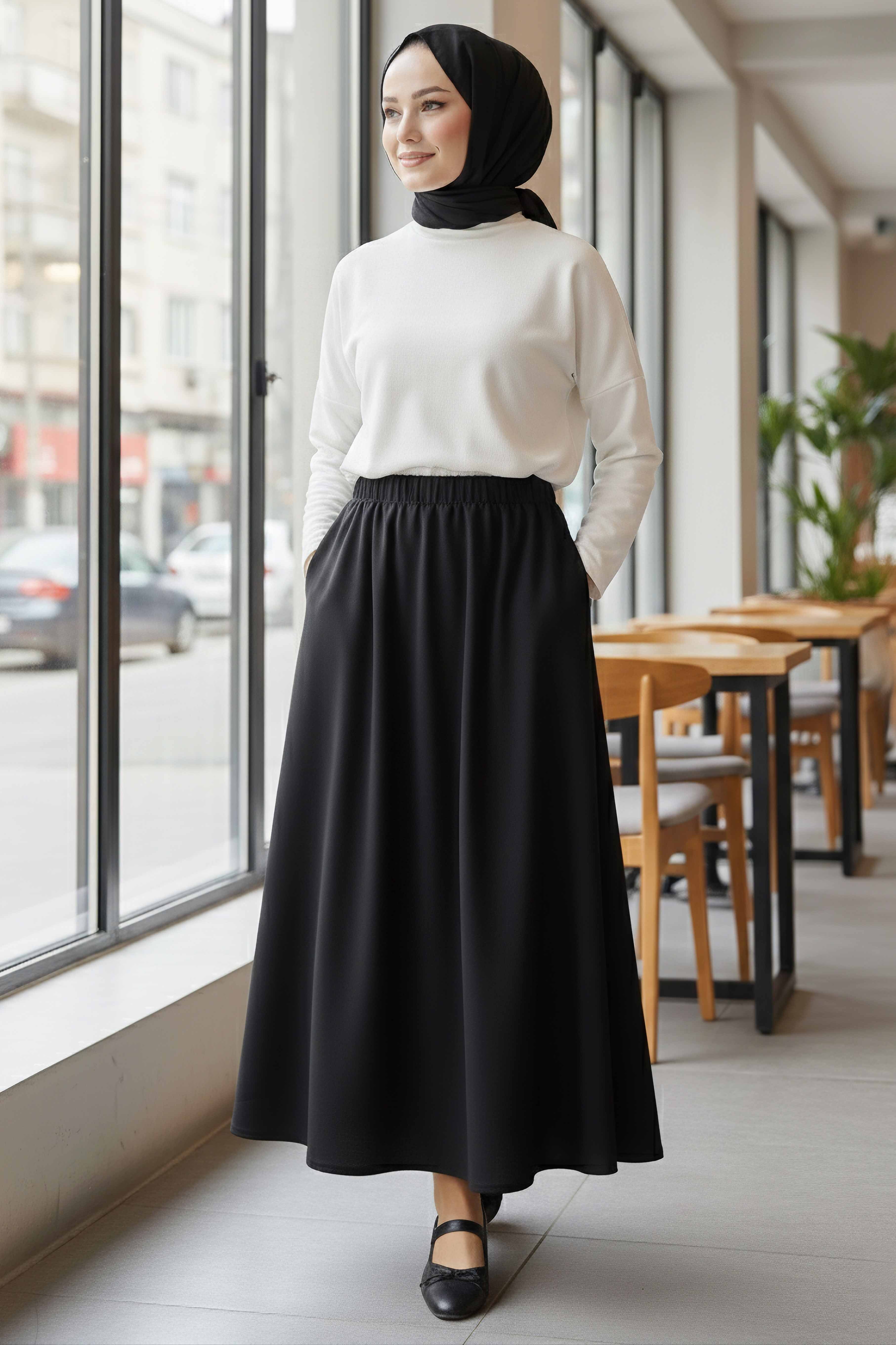 Cepli Kiloş Krep Etek - 28240-SIYAH - 2