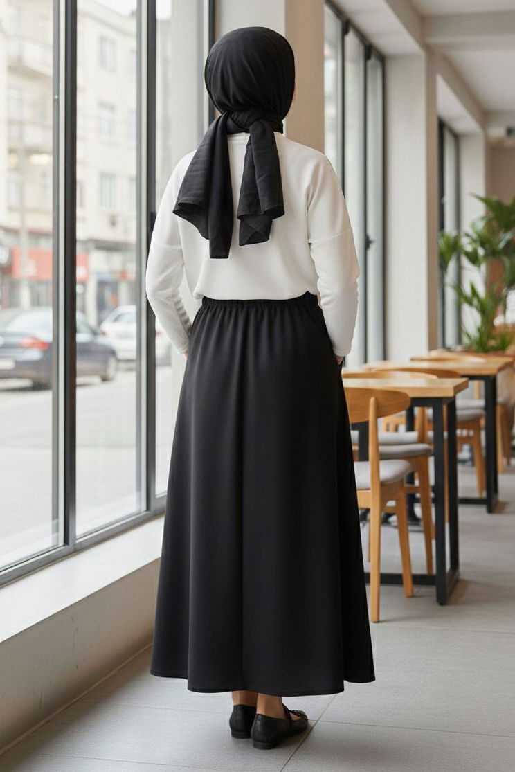 Cepli Kiloş Krep Etek - 28240-SIYAH - 4