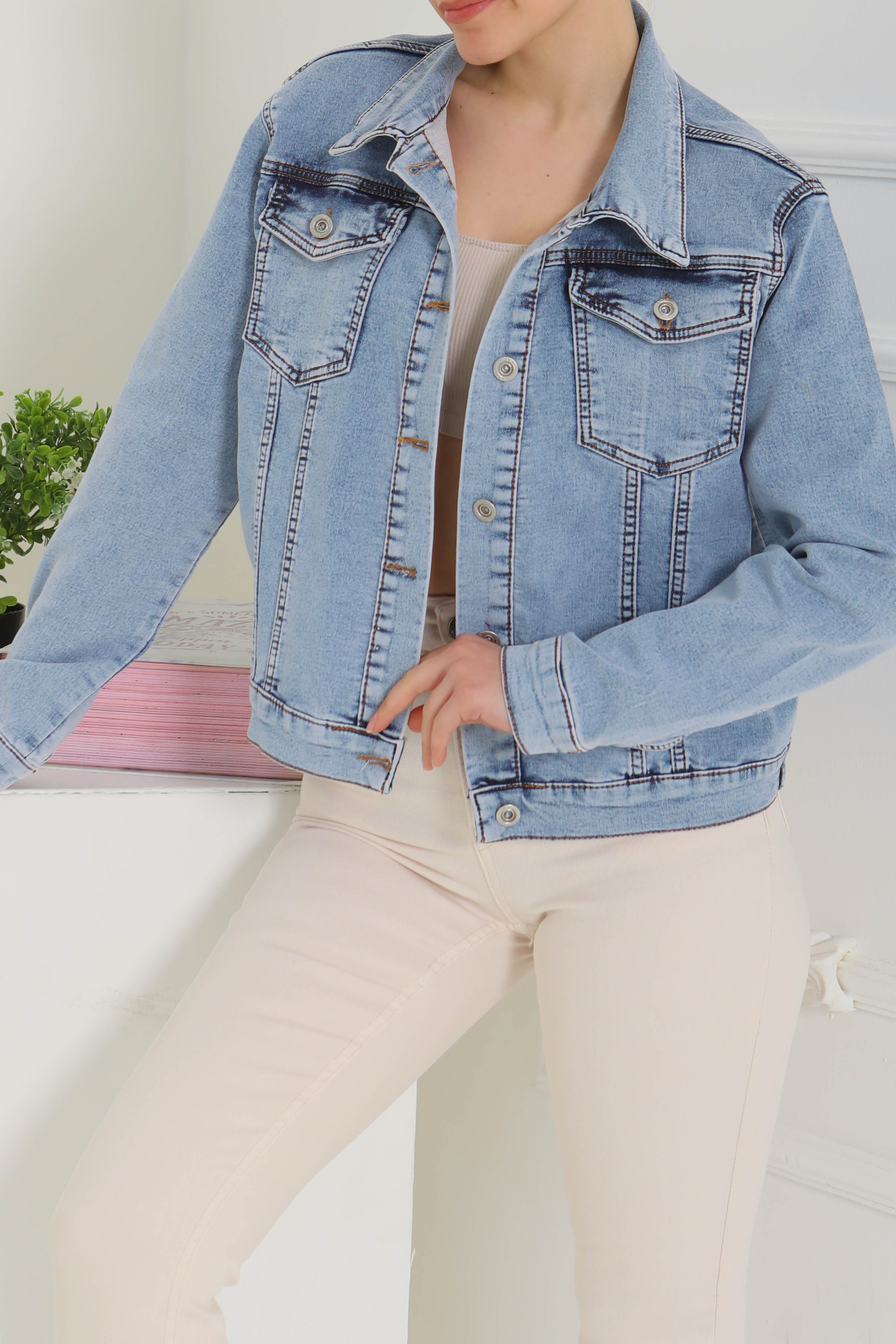 Cepli Kısa Kot Ceket - 26577 - 2