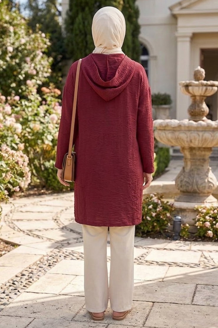 Cepli Kol Düğmeli Ferace Bordo - 28781-BORDO - 3