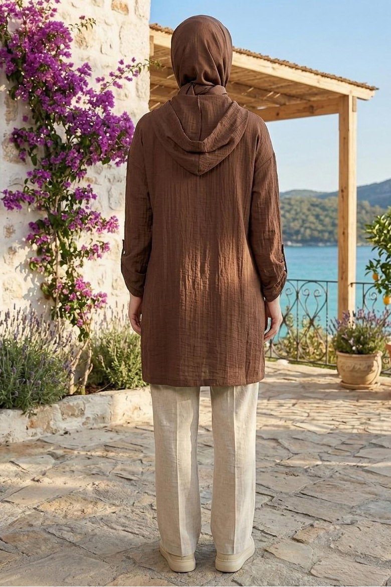 Cepli Kol Düğmeli Ferace Kahve - 28781-KAHVE - 3