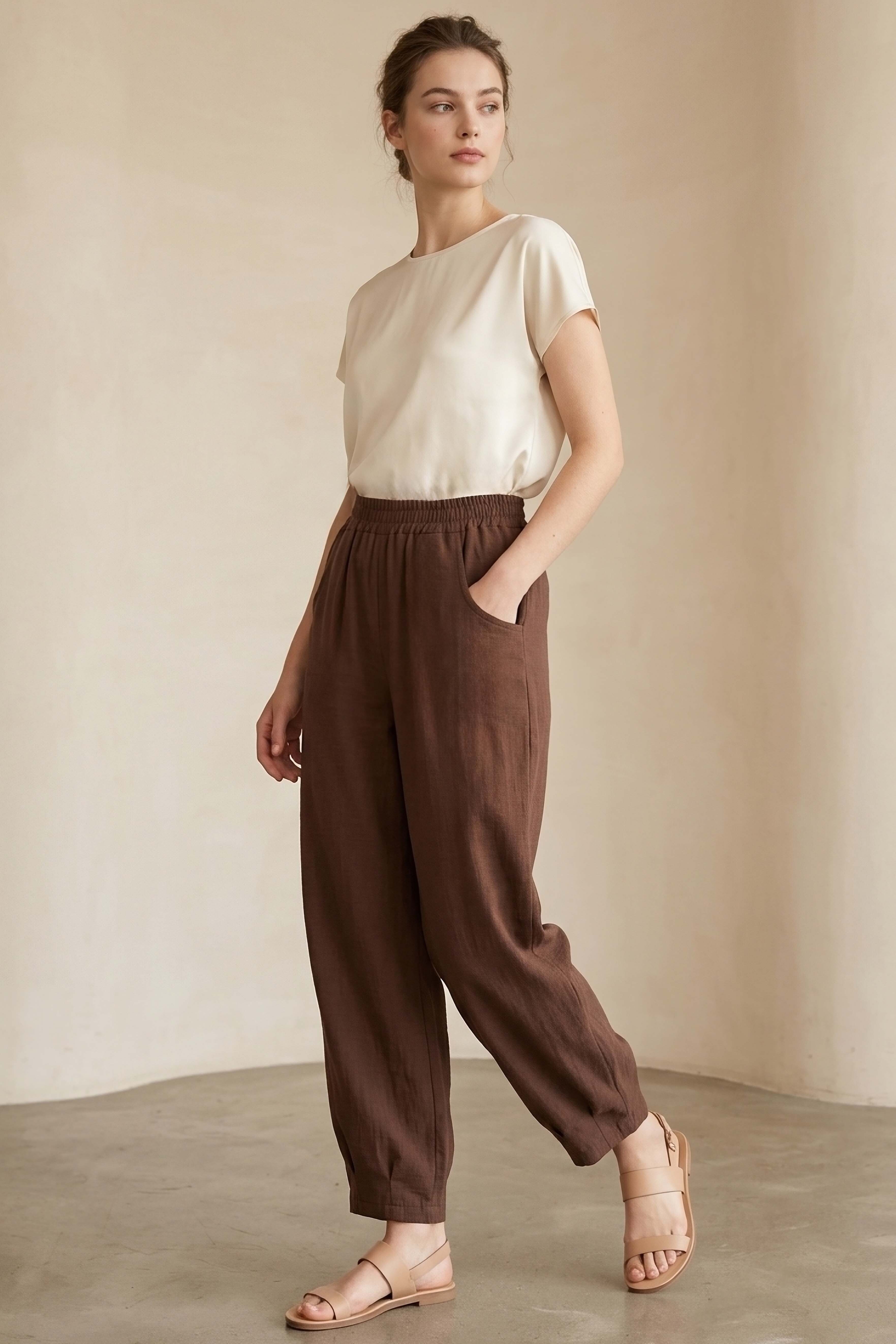 Cepli Müslin Salaş Pantolon Kahve - 1325-KAHVE - 1