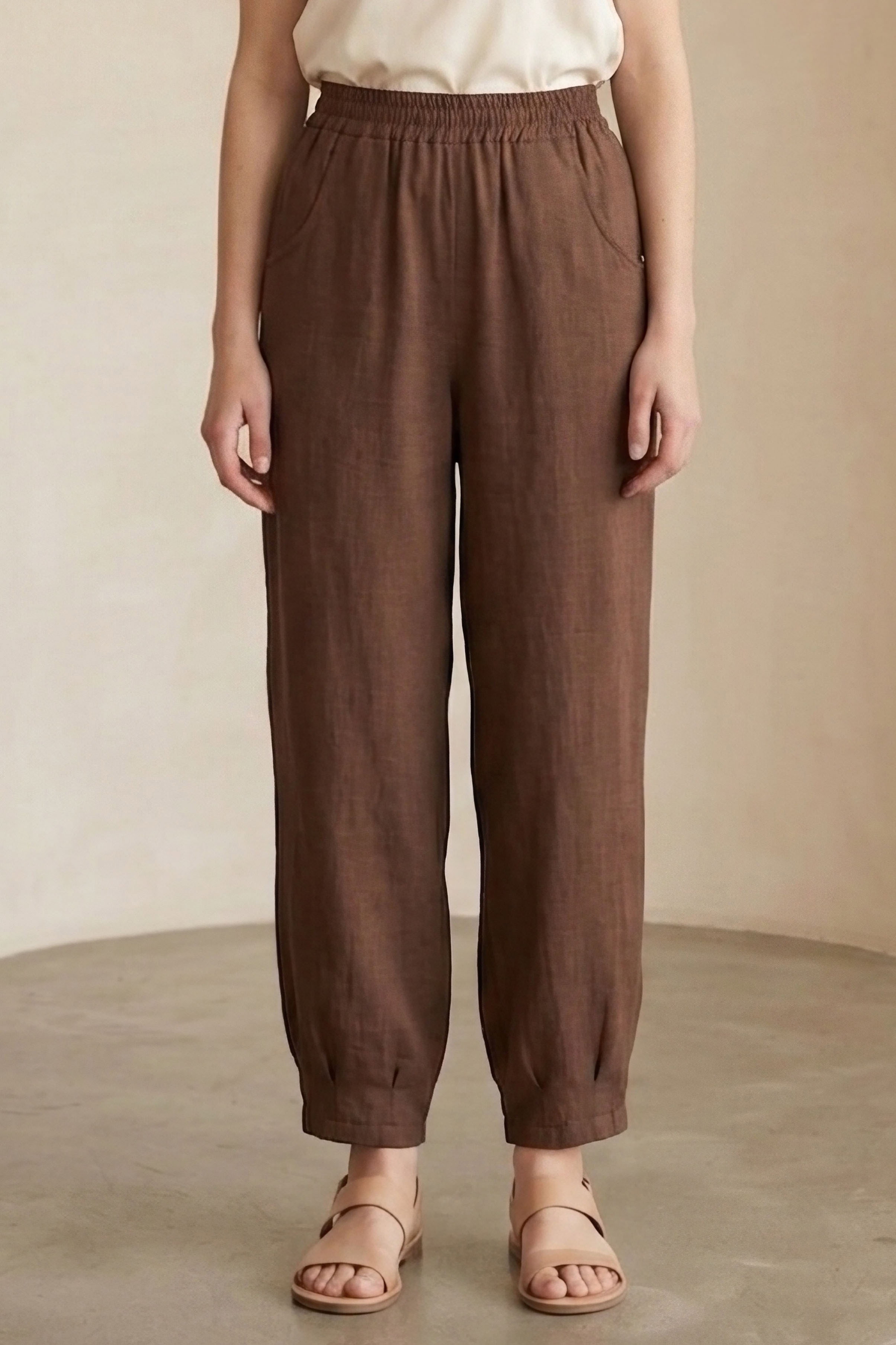 Cepli Müslin Salaş Pantolon Kahve - 1325-KAHVE - 2