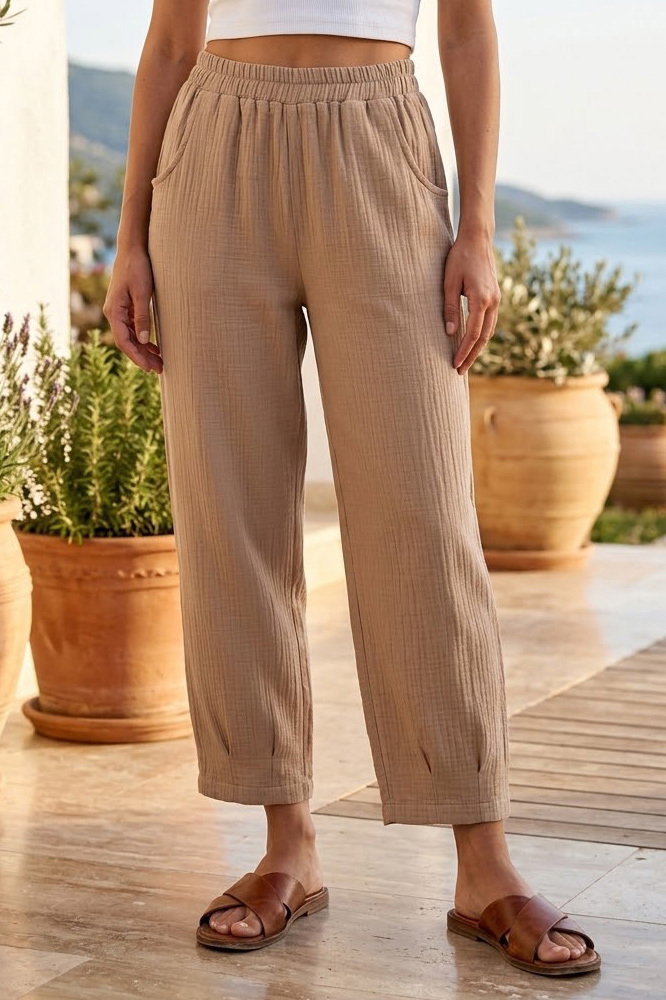 Cepli Müslin Salaş Pantolon Vizon - 1325-VIZON - 2