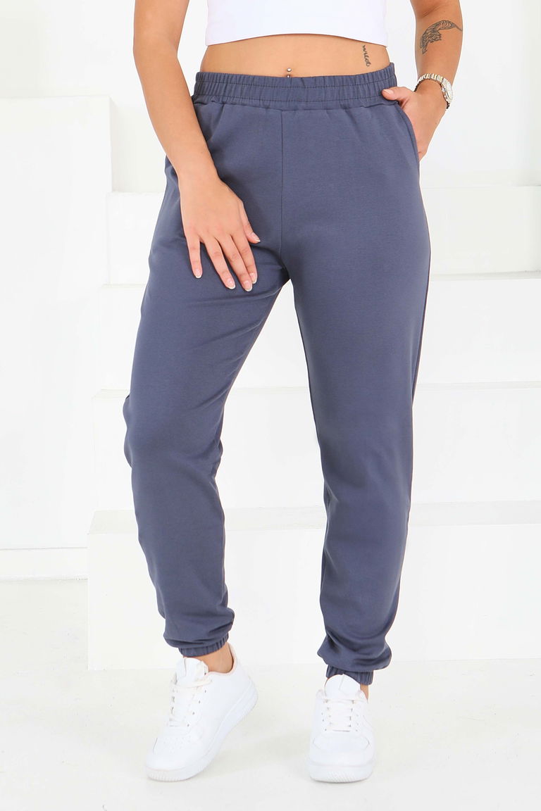 Cepli Paça Lastikli İki İplik Eşofman Altı - 27675-ANTRASIT - TOFİSA