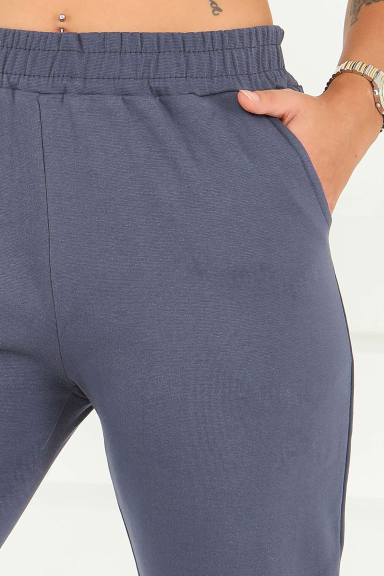 Cepli Paça Lastikli İki İplik Eşofman Altı - 27675-ANTRASIT - TOFİSA