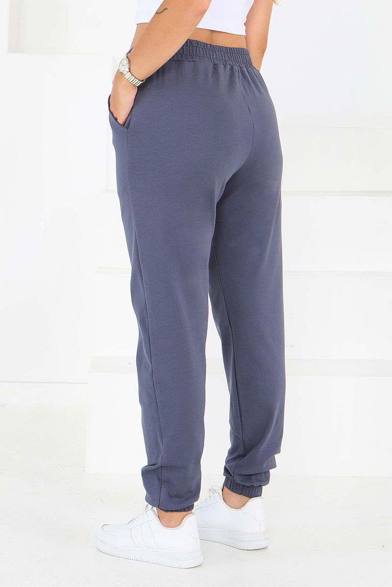 Cepli Paça Lastikli İki İplik Eşofman Altı - 27675-ANTRASIT - TOFİSA