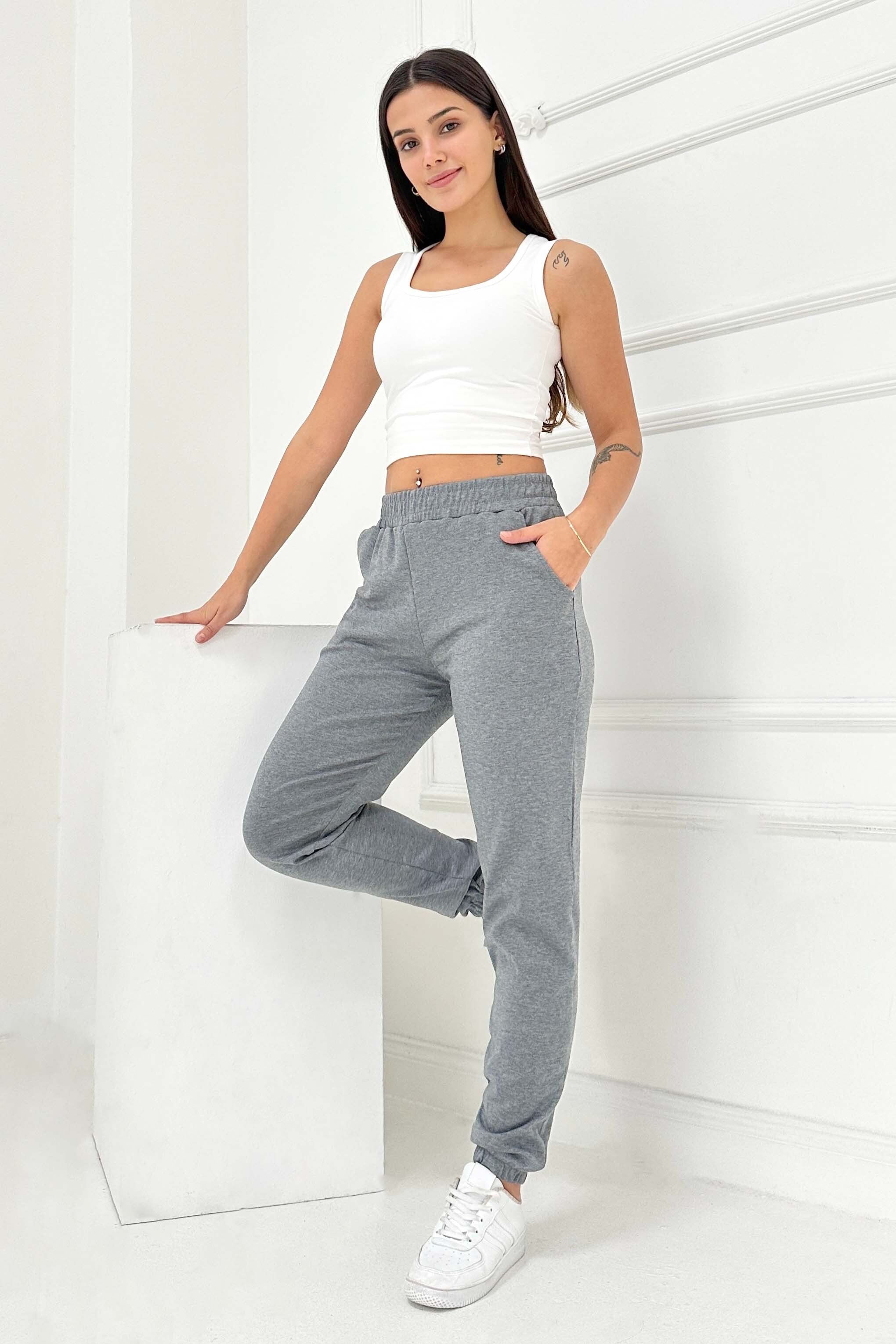 Cepli Paça Lastikli İki İplik Eşofman Altı - 27675-FUME - 1