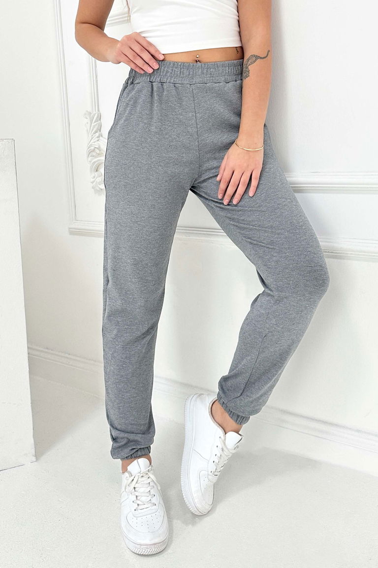 Cepli Paça Lastikli İki İplik Eşofman Altı - 27675-FUME - TOFİSA