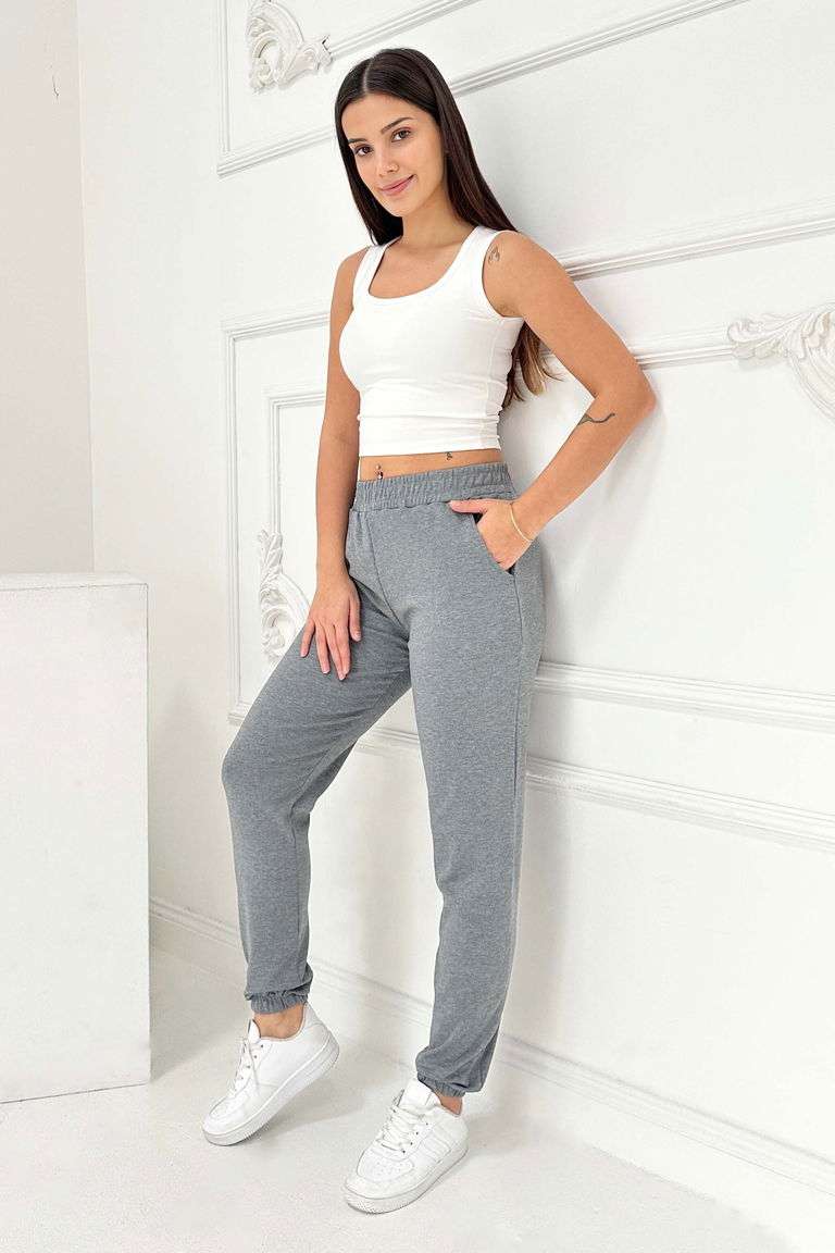 Cepli Paça Lastikli İki İplik Eşofman Altı - 27675-FUME - TOFİSA