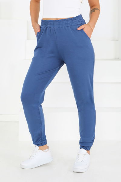 Cepli Paça Lastikli İki İplik Eşofman Altı - 27675-INDIGO 