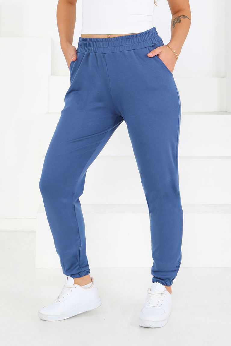 Cepli Paça Lastikli İki İplik Eşofman Altı - 27675-INDIGO - TOFİSA