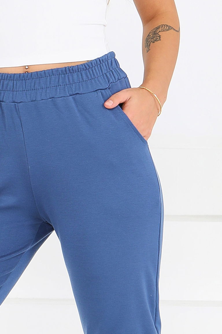 Cepli Paça Lastikli İki İplik Eşofman Altı - 27675-INDIGO - TOFİSA