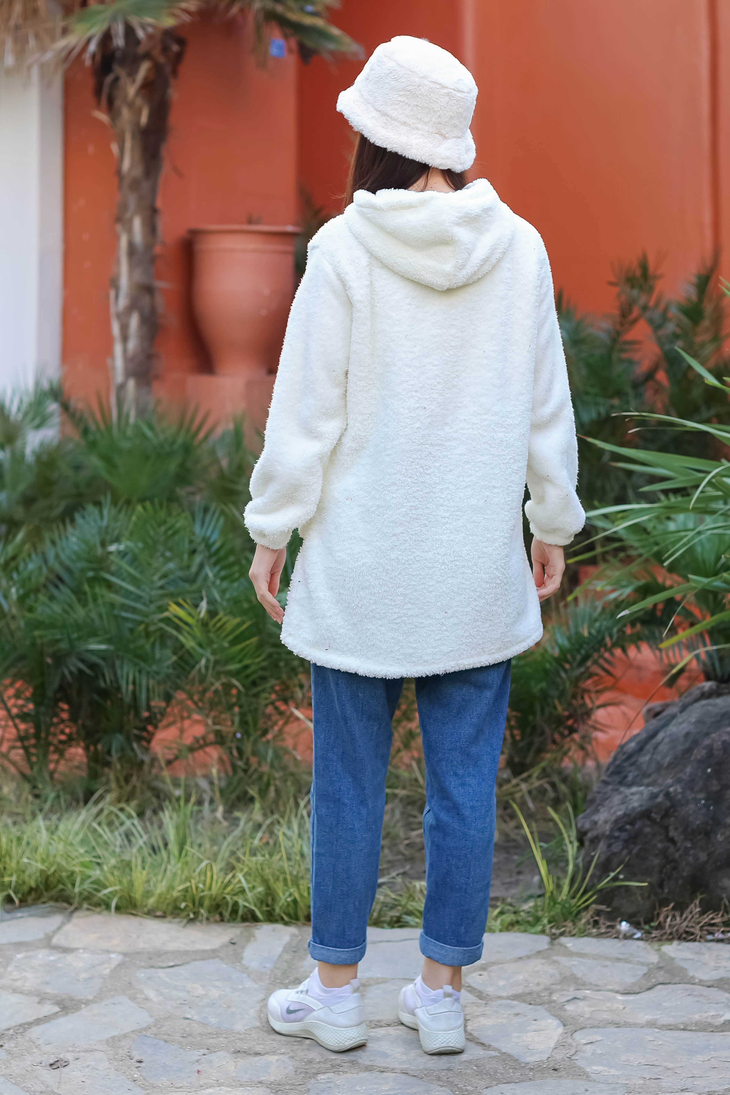 Cepli Peluş Mont - 27818-EKRU - 4