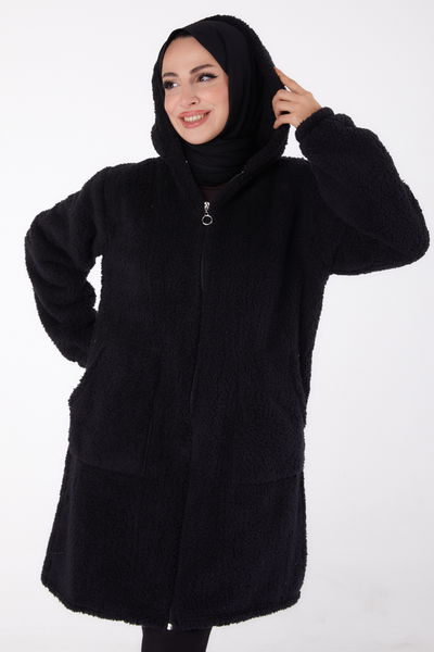 Cepli Peluş Mont - 27818-SIYAH 