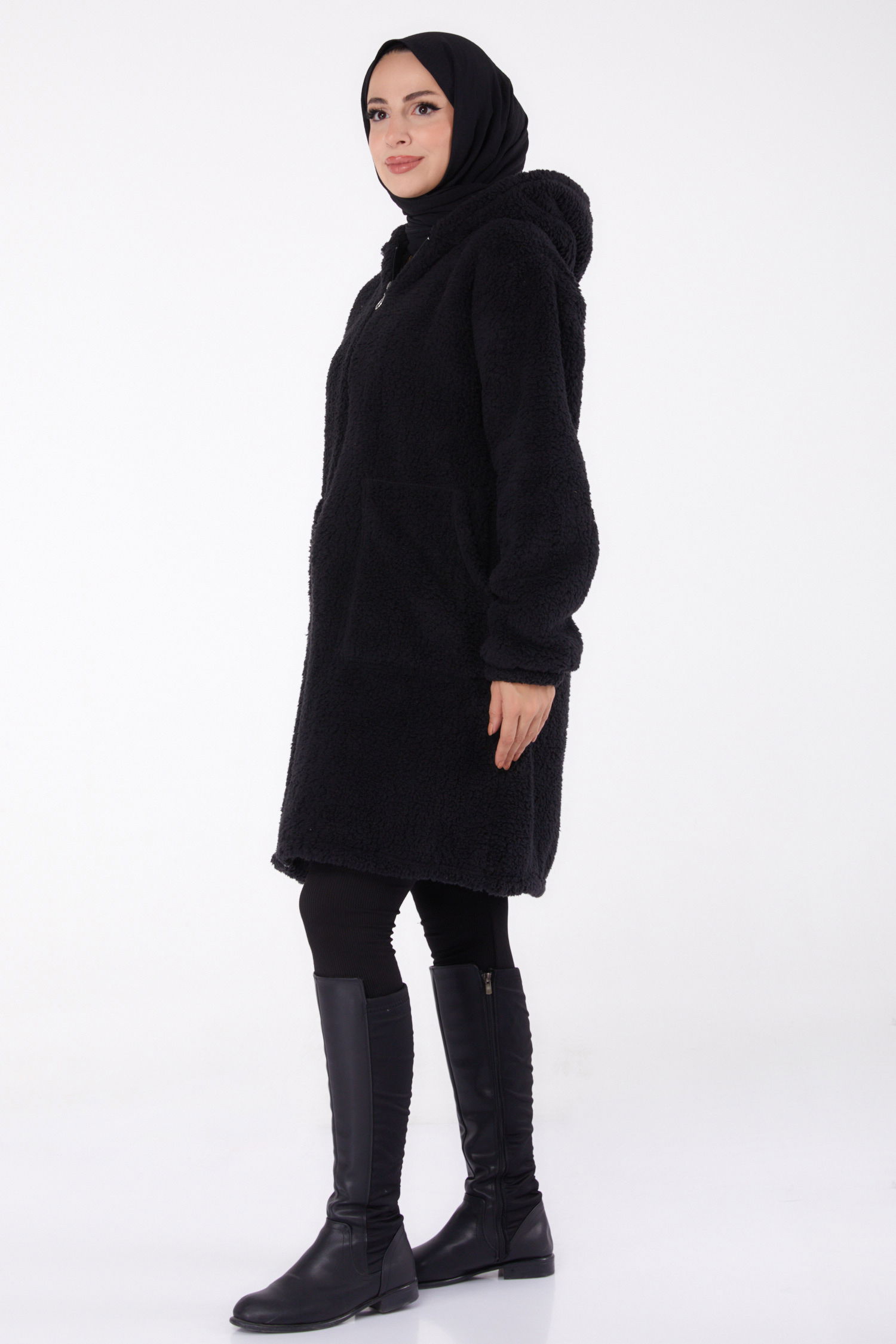 Cepli Peluş Mont - 27818-SIYAH - 3