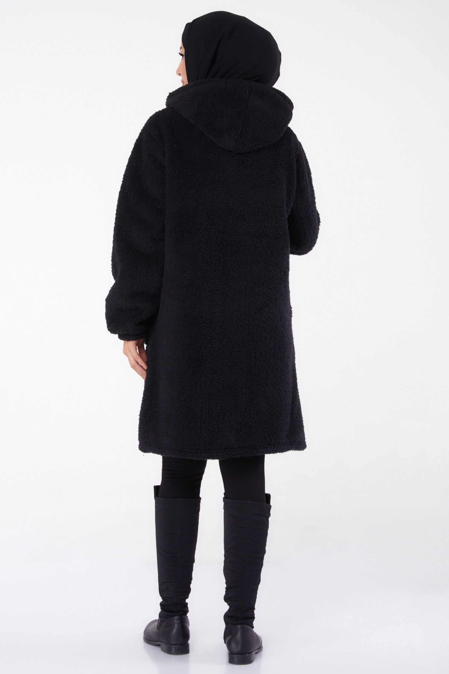 Cepli Peluş Mont - 27818-SIYAH - 5