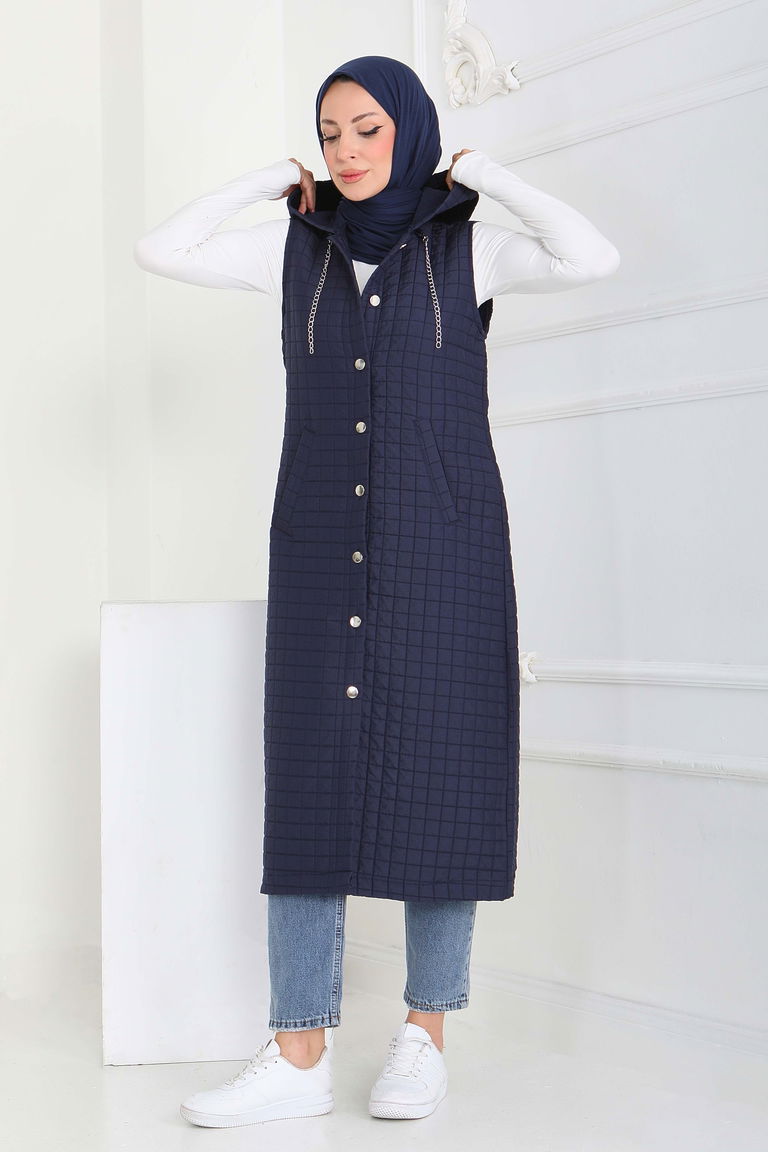 Cepli Zincir Detaylı Kapitone Yelek - 27824-LACIVERT - TOFİSA