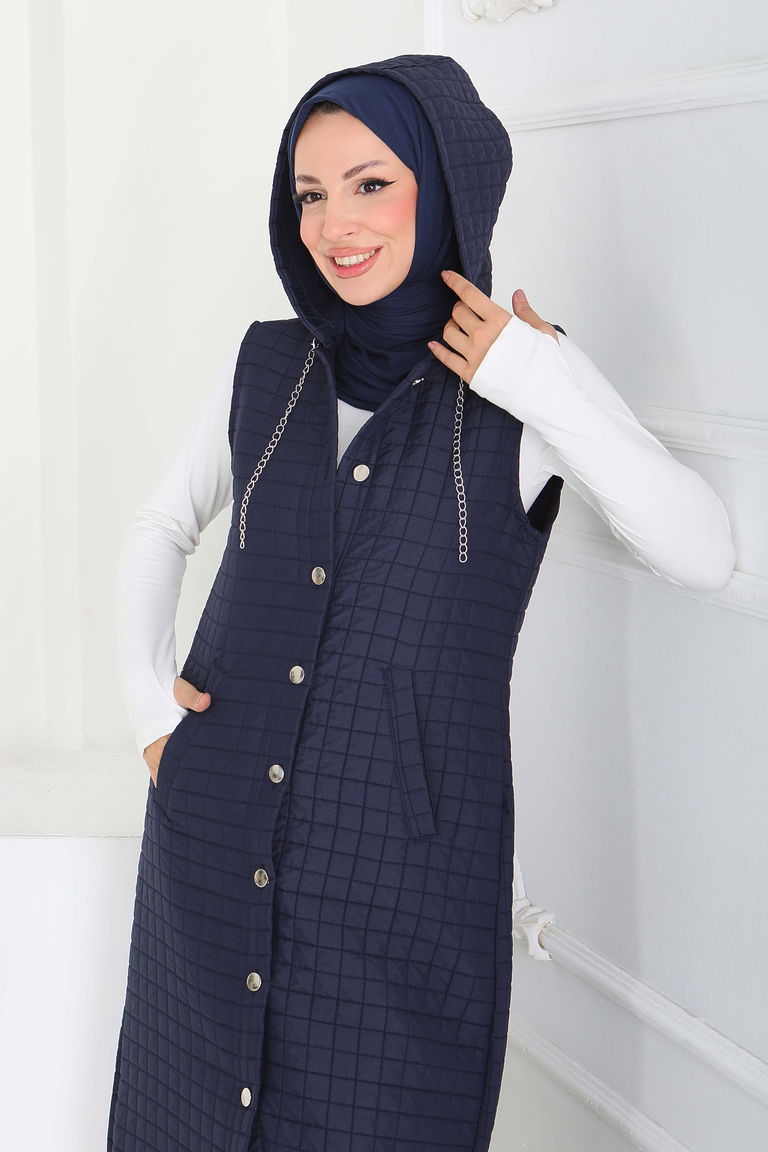 Cepli Zincir Detaylı Kapitone Yelek - 27824-LACIVERT - TOFİSA