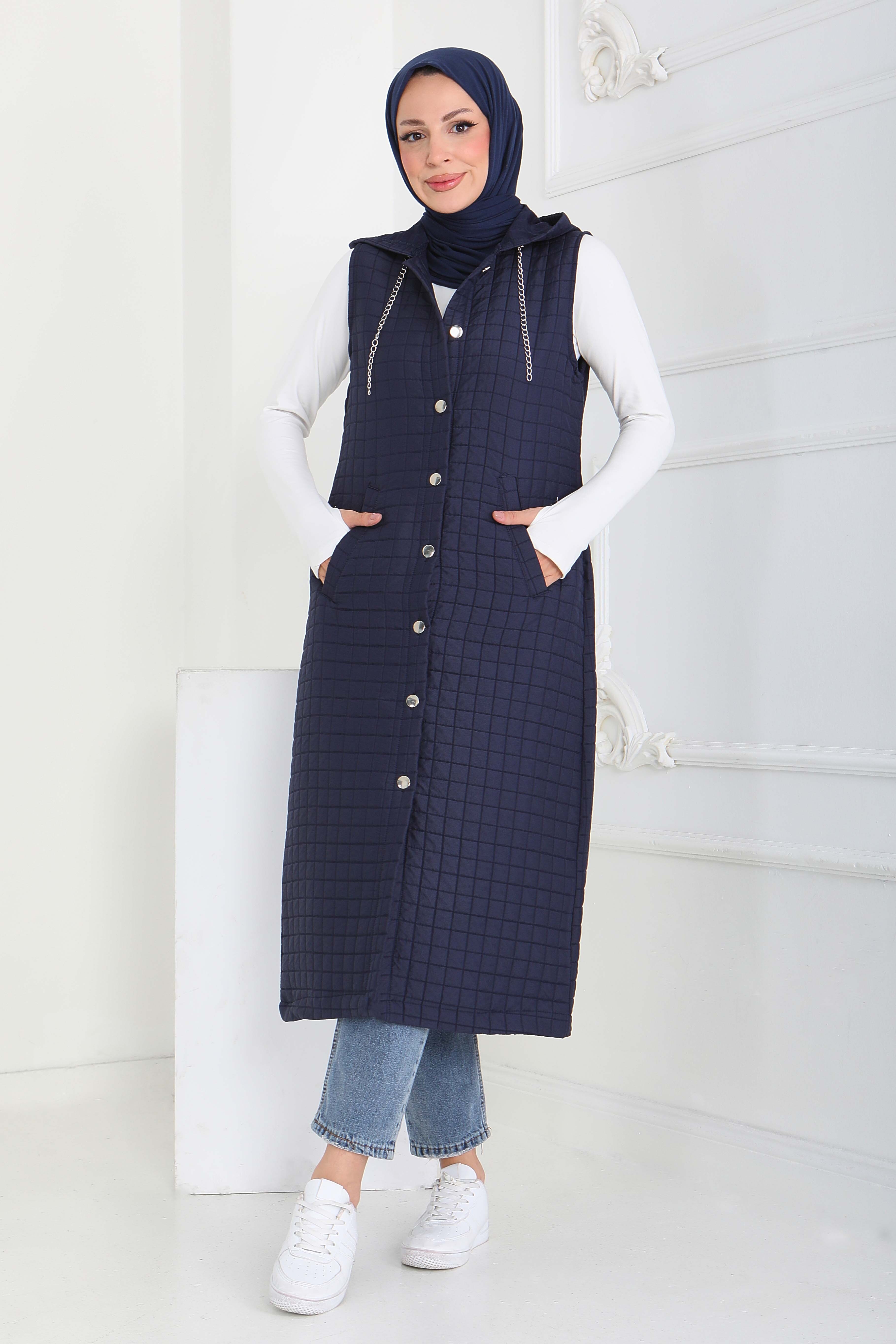 Cepli Zincir Detaylı Kapitone Yelek - 27824-LACIVERT - 3