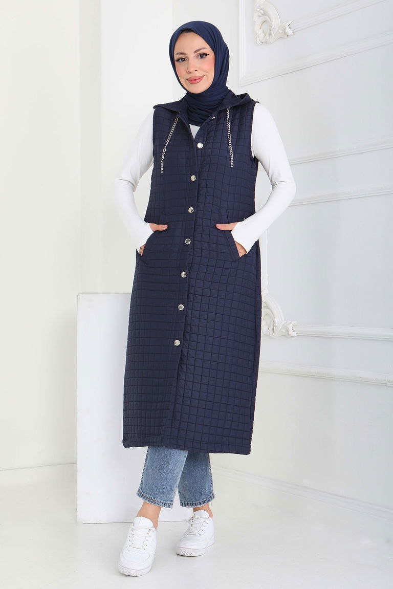 Cepli Zincir Detaylı Kapitone Yelek - 27824-LACIVERT - TOFİSA