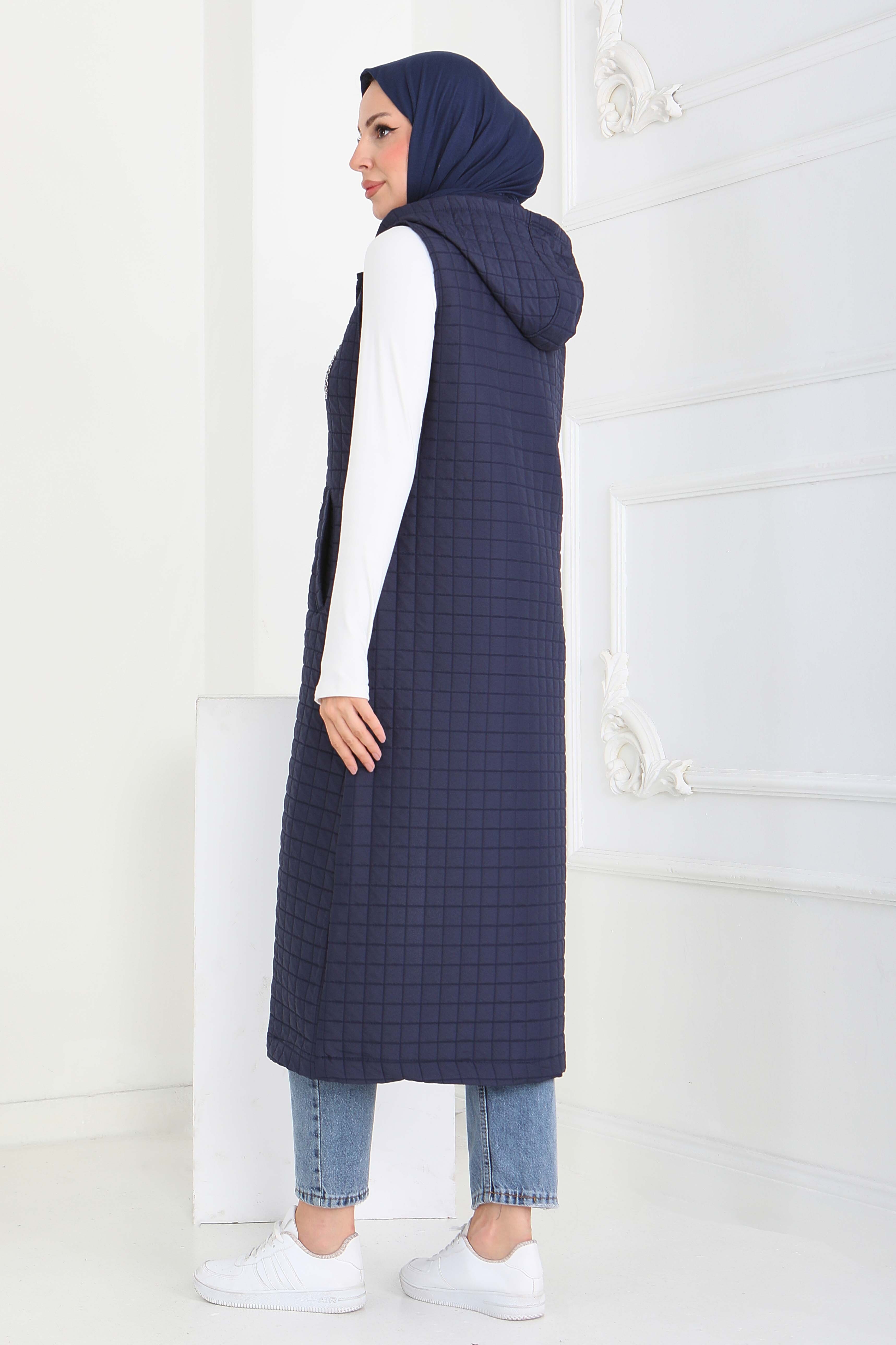 Cepli Zincir Detaylı Kapitone Yelek - 27824-LACIVERT - 5